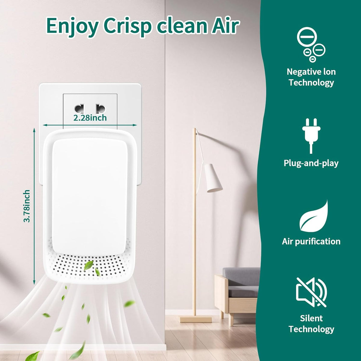 Plug-In Ionic Air Purifier (4), Home Air Ionizer, Silent Filterless Air Purifier, Silent Filterless
