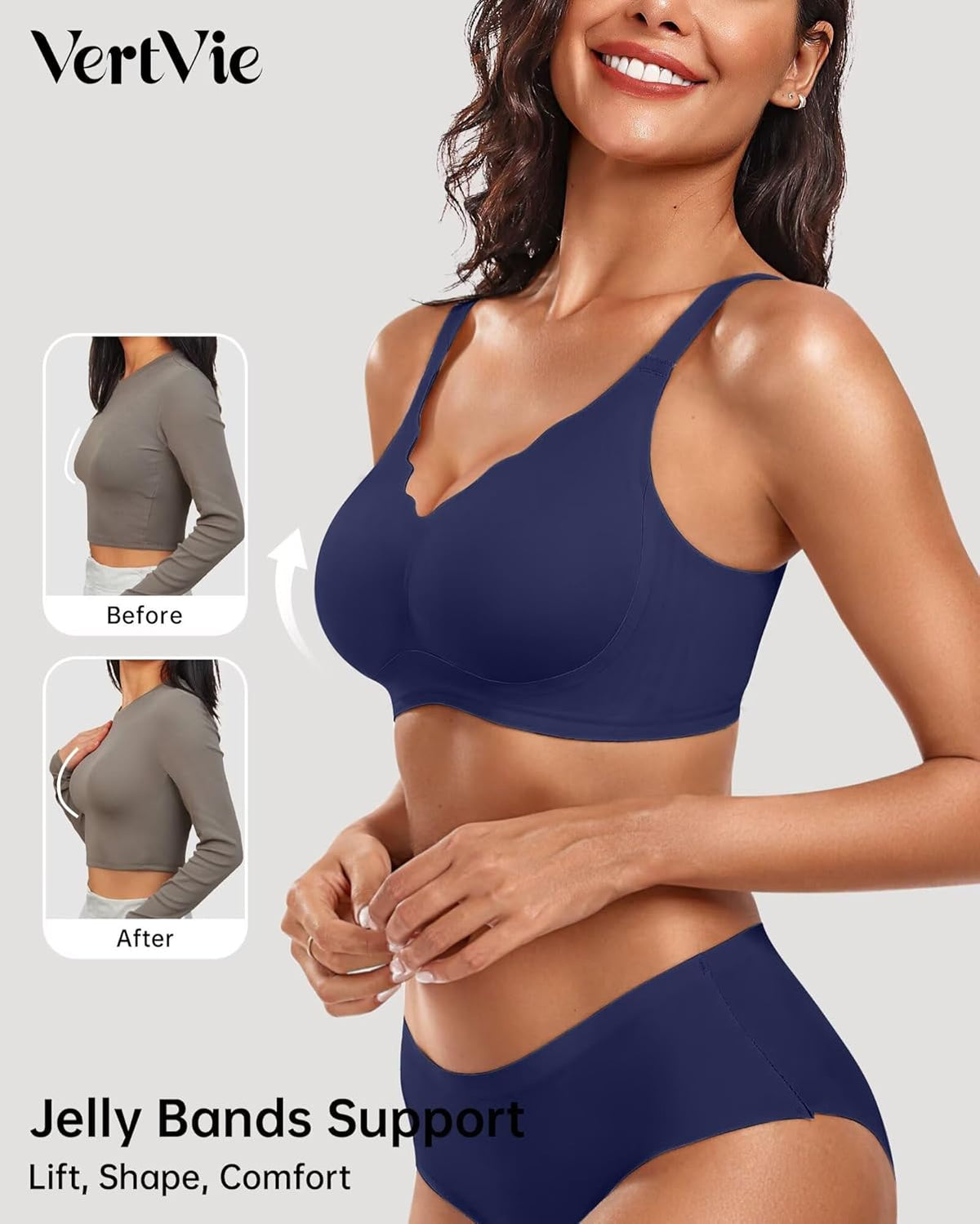 Vertvie Womens Seamless Bras No Underwire Supportive Wireless Push Up Full Coverage Bralette