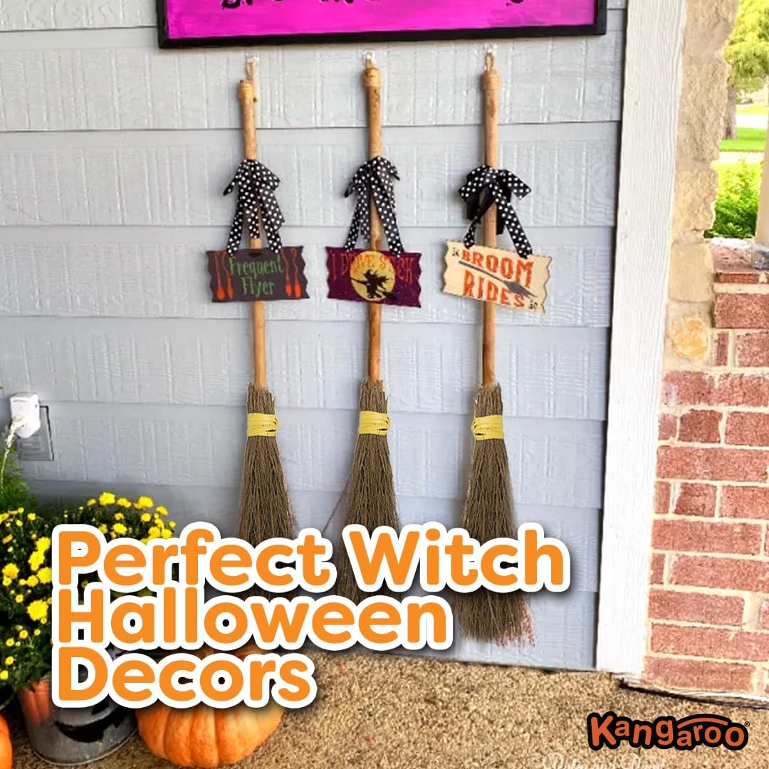Kangaroo 36" Bamboo Witch Broom Prop - Wizard Staff Witch Broomstick Magic Broom for Kids, Teens &