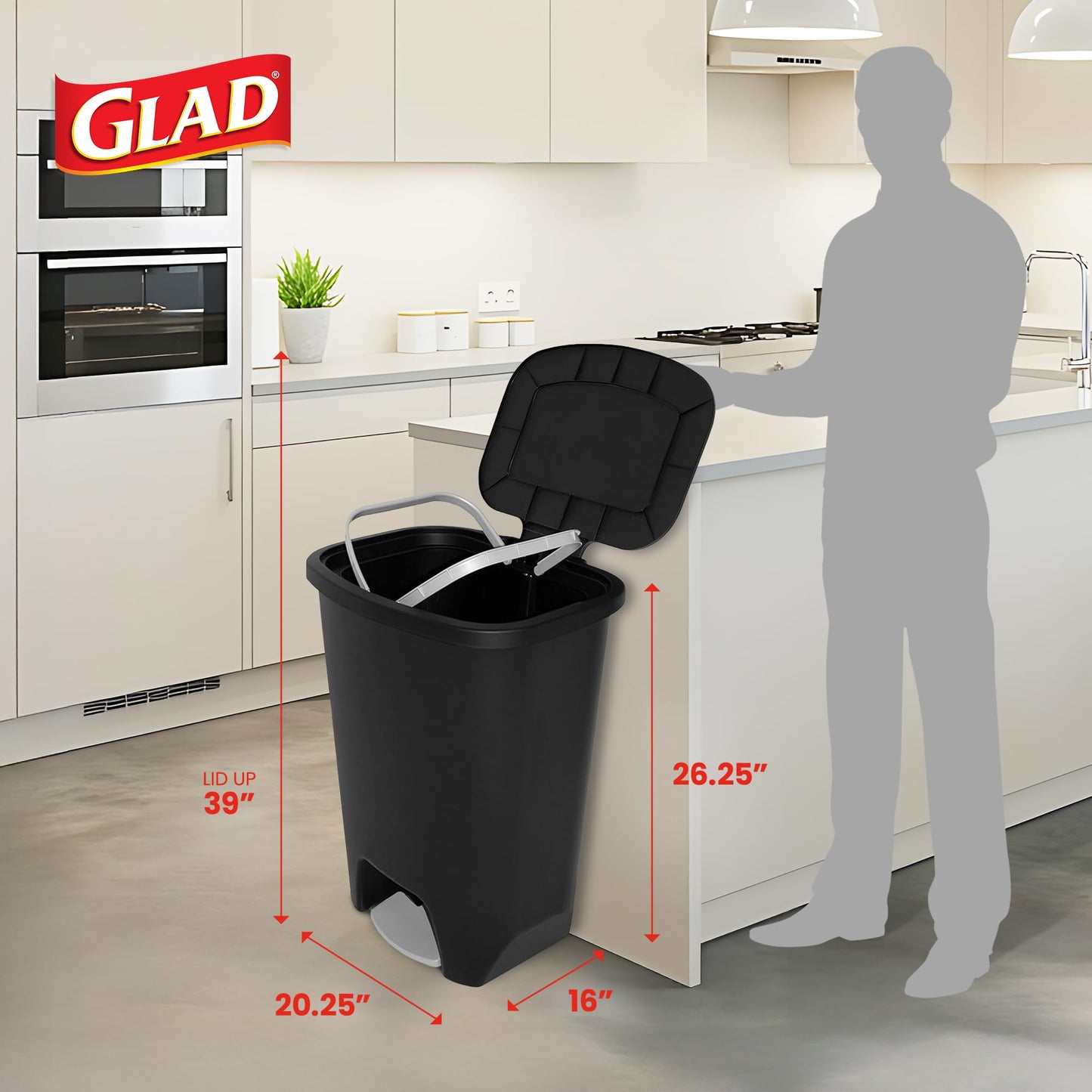 Glad Trash Can with Clorox Odor Protection | Plastic Bin, 20 Gal, Black