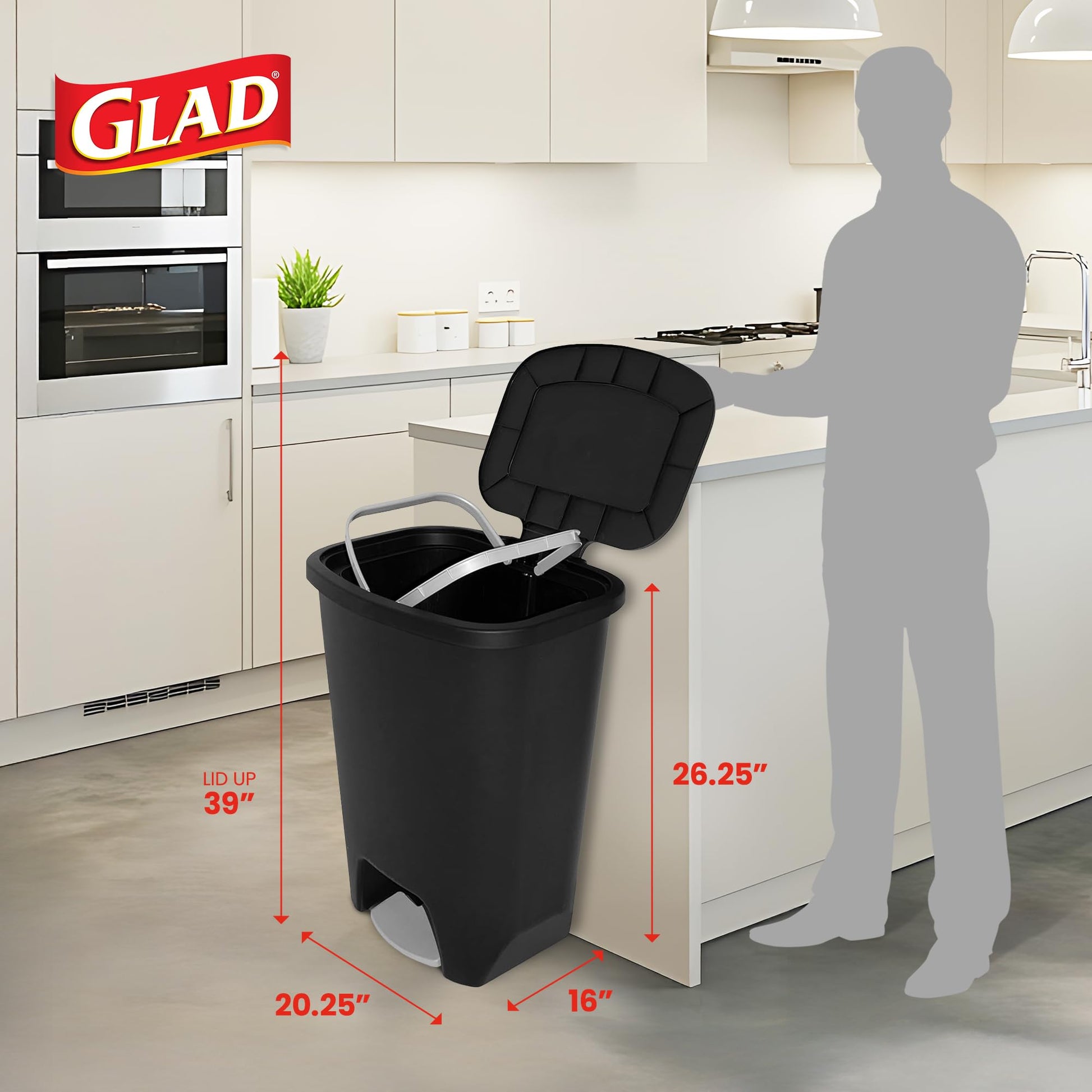 Glad Trash Can with Clorox Odor Protection | Plastic Bin, 20 Gal, Black