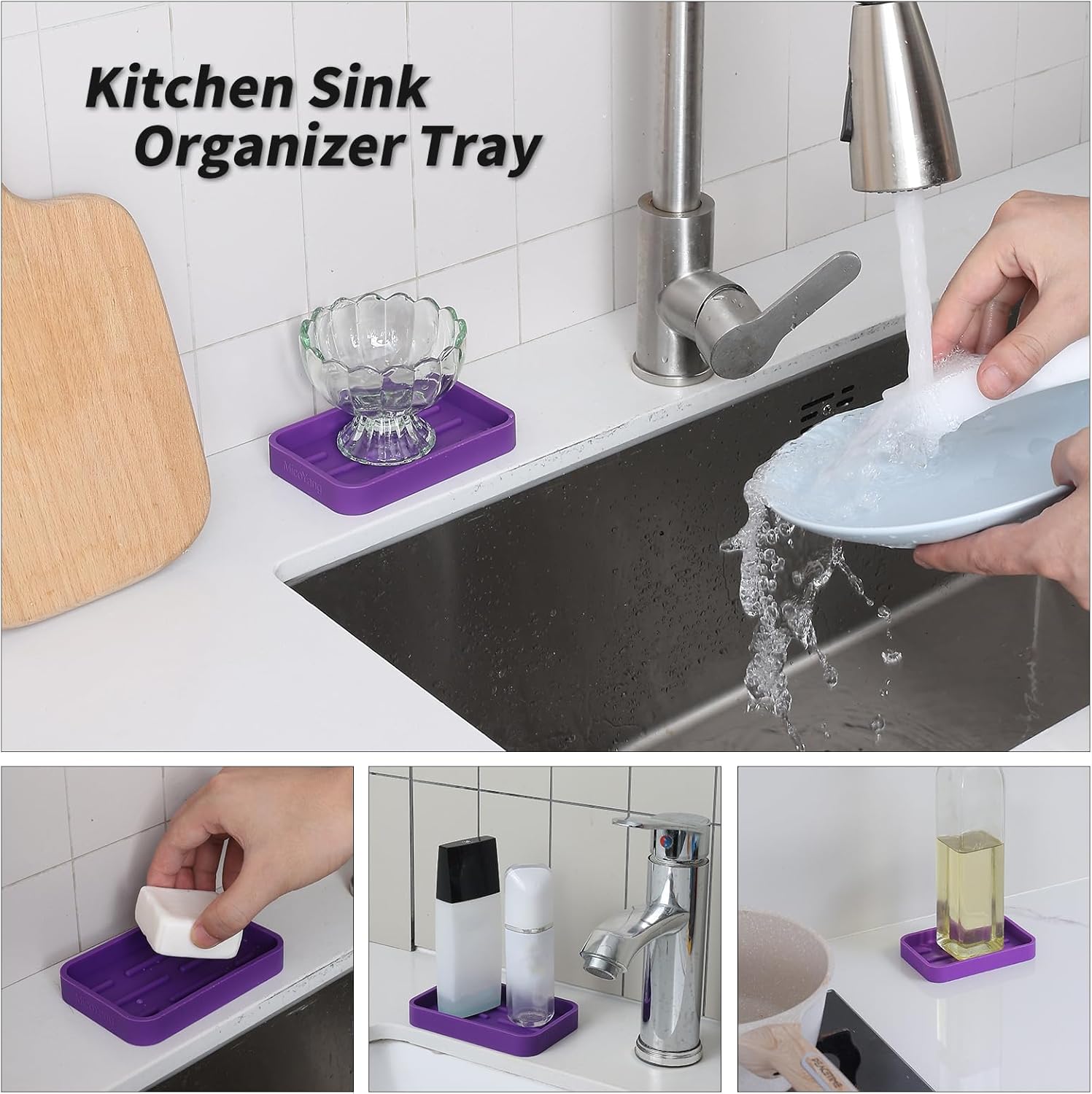 Silicone Kitchen Sink Organizer Tray for Multiple Usage,Easy Clean Sponges Holder for Kitchen