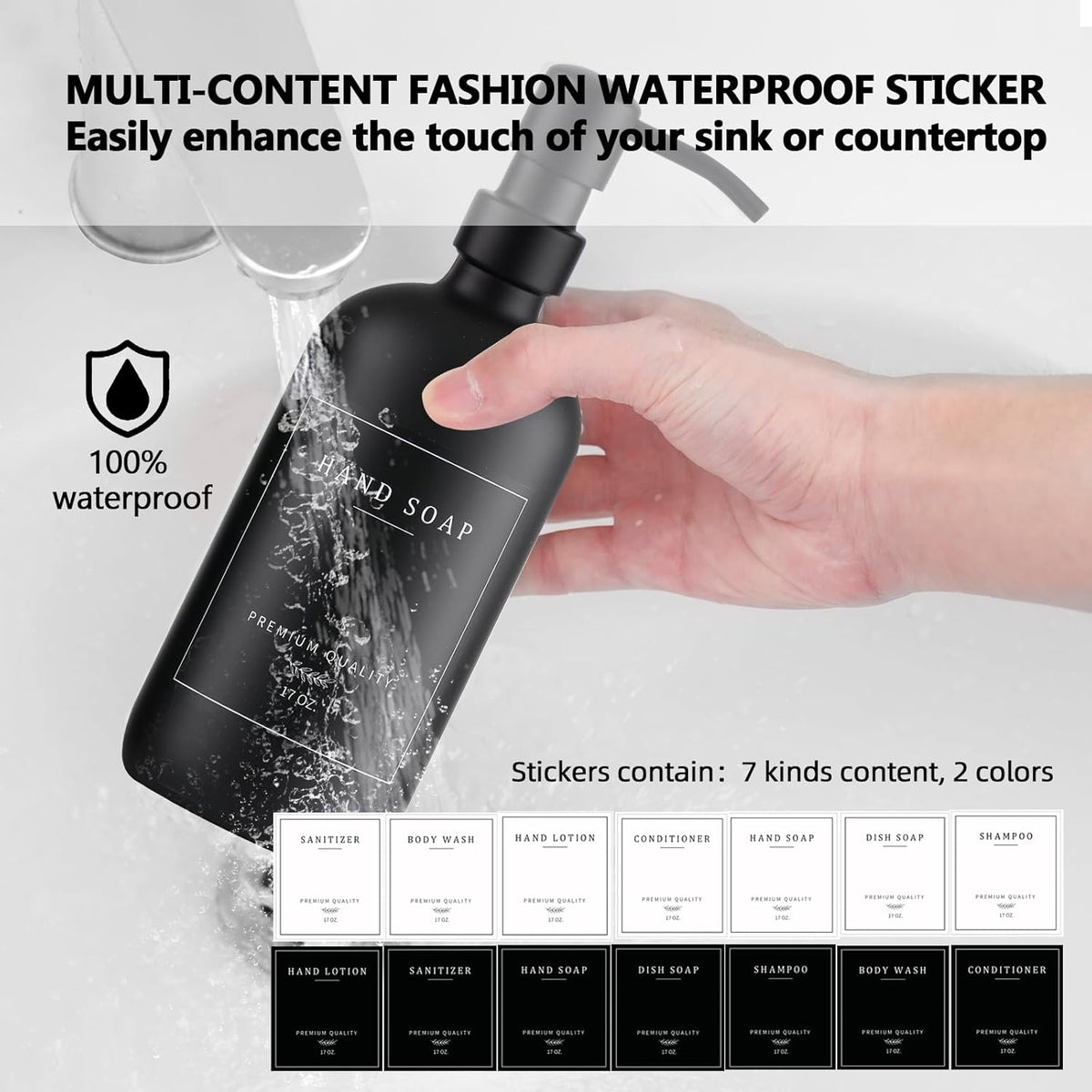 Black Thick Glass Soap Dispenser - Farmhouse Kitchen Dish &Hand Soap Dispenser Set, 304 Rustproof