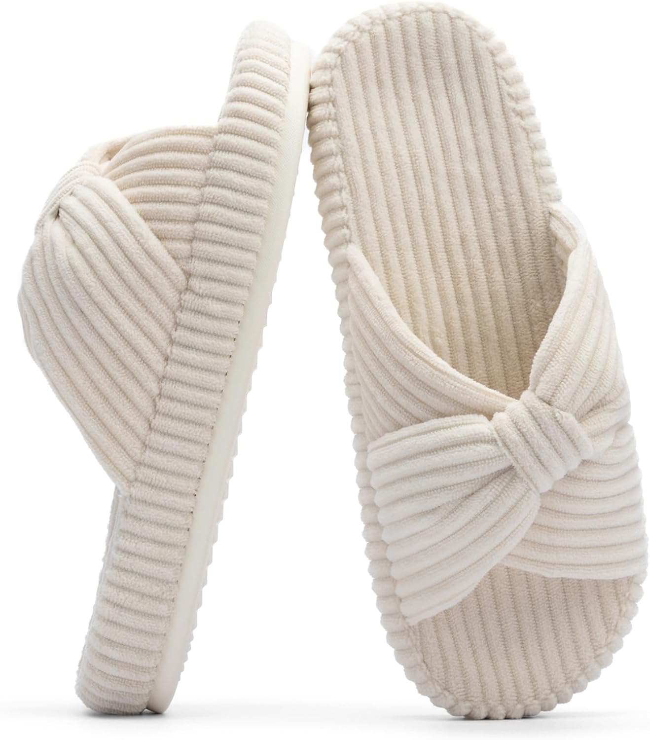 Chantomoo Slippers for Women Memory Foam House Bedroom Corduroy Bow Crossbands Slide Slipper Shoes