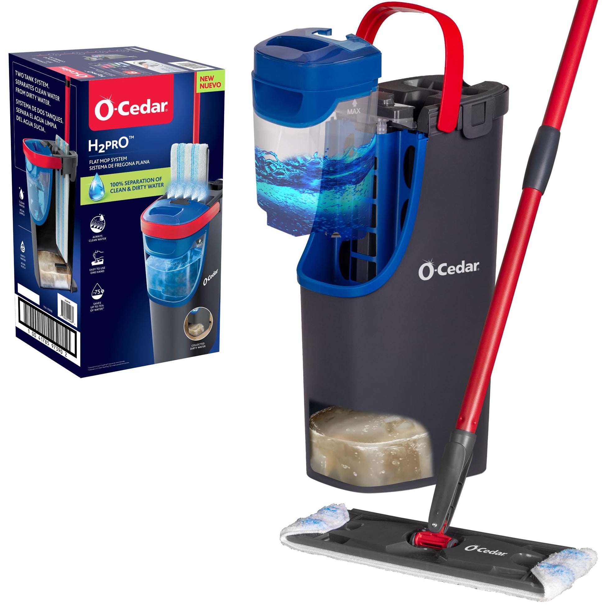 O-Cedar H2prO Flat Mop System | Quick Everyday Cleaning | Dual-Tank Fresh Water System | Machine