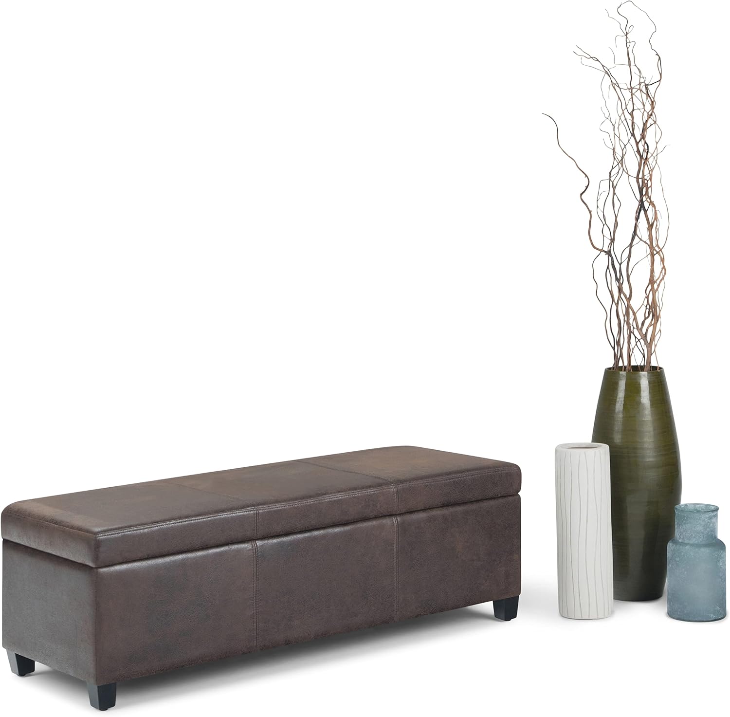 SIMPLIHOME Avalon 48 inch Wide Contemporary Rectangle Storage Ottoman Bench in Distressed Brown