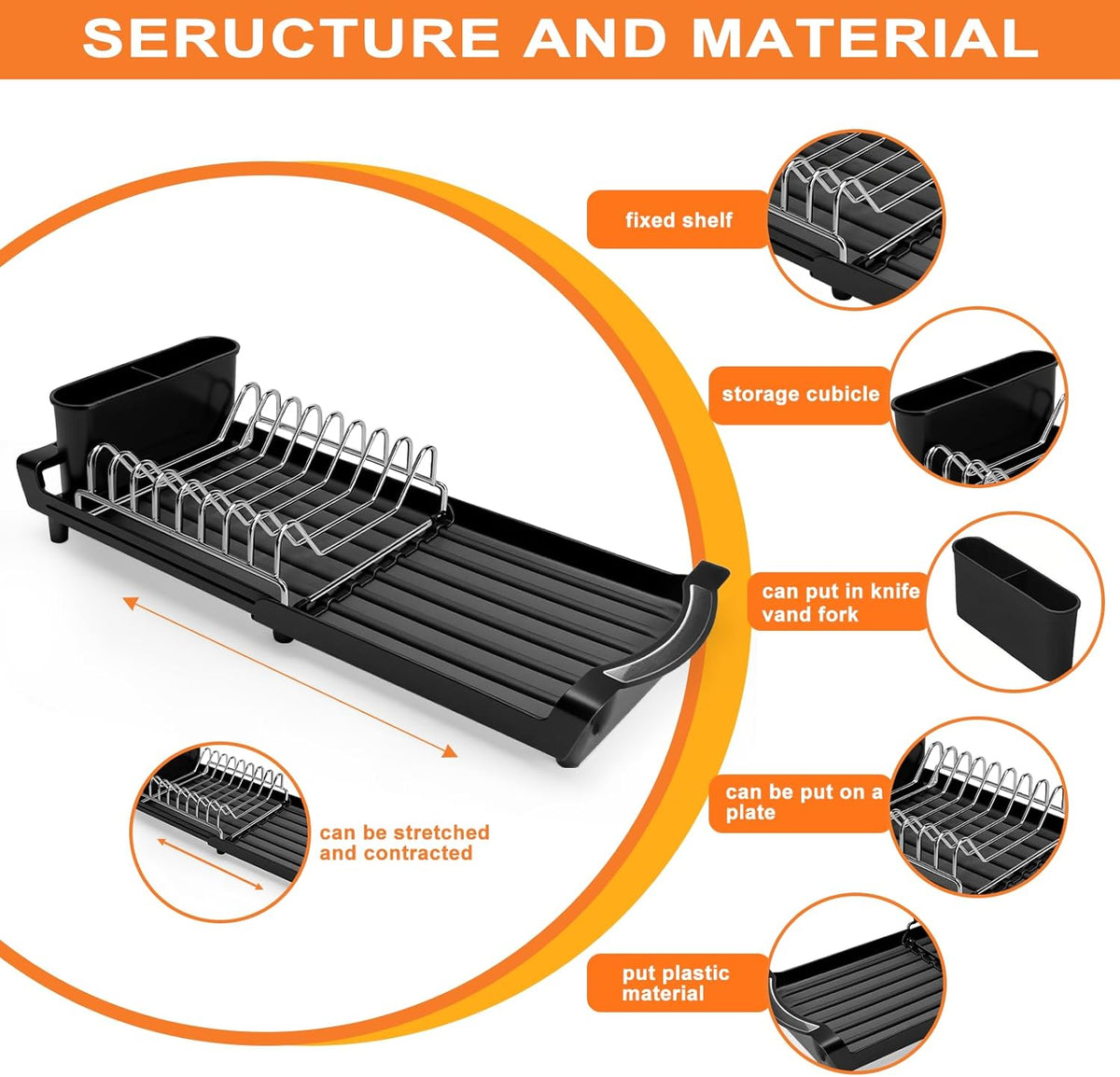Dish Drying Rack Compact Expandable - A Space-Saving, Stainless Steel, Rust-Resistant Dish Drainer