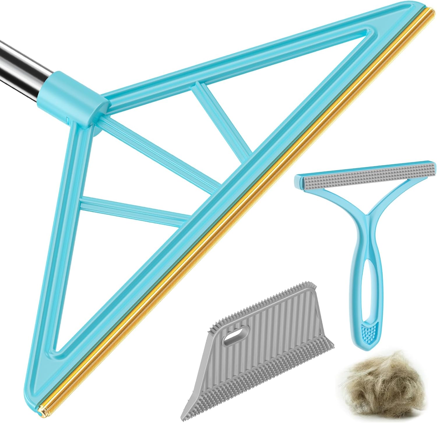 Carpet Rake for Pet Hair Removal,Reusable Pet Hair Remover, 55”Adjustable Long Handle Carpet Rake