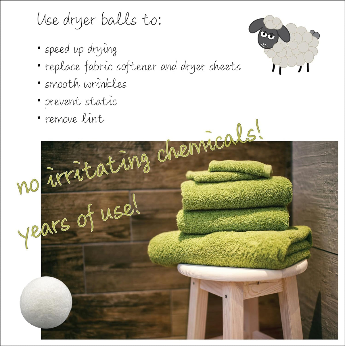 Three by Three Seattle Felt·Like·it!™ Wool Dryer Balls + Storage Bin: Reduce Drying Time, Static