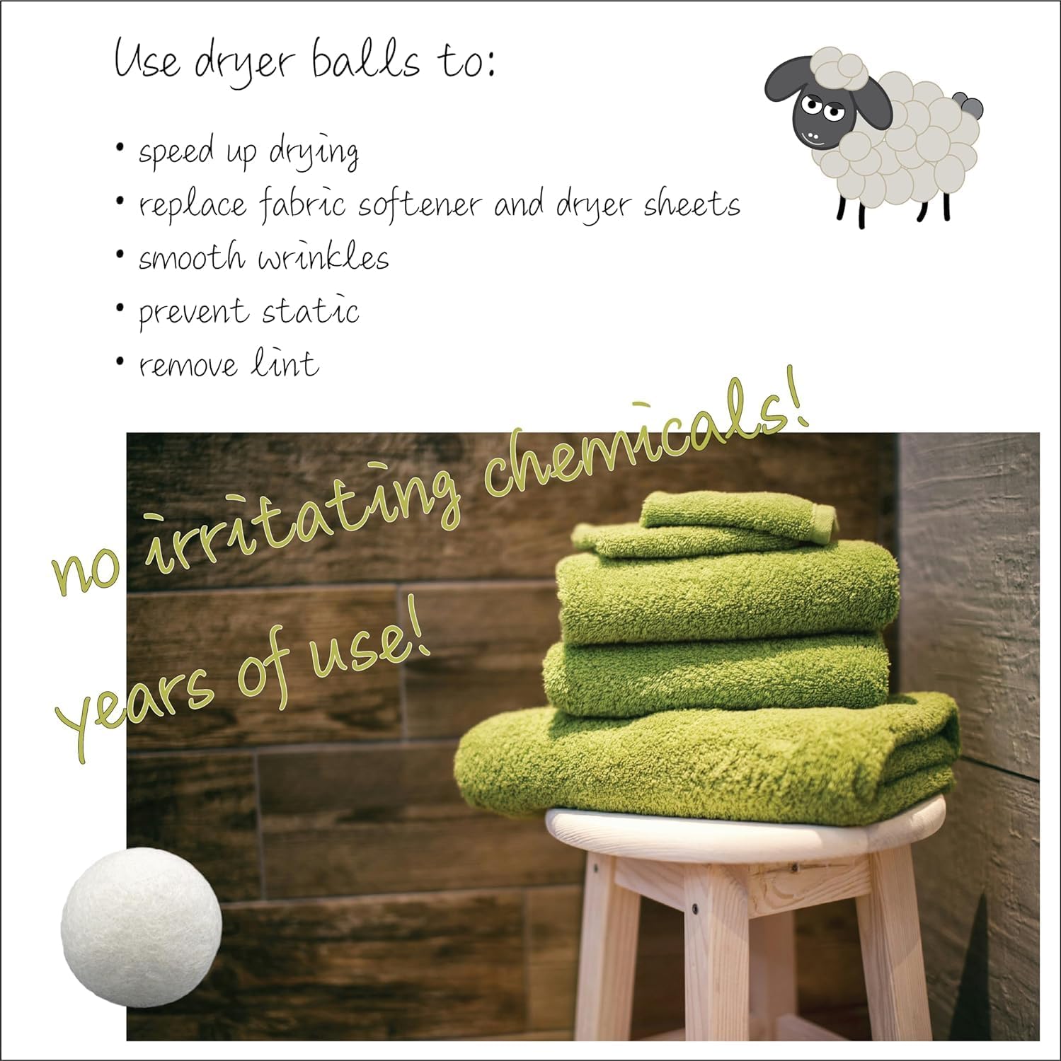 Three by Three Seattle Felt·Like·it!™ Wool Dryer Balls + Storage Bin: Reduce Drying Time, Static