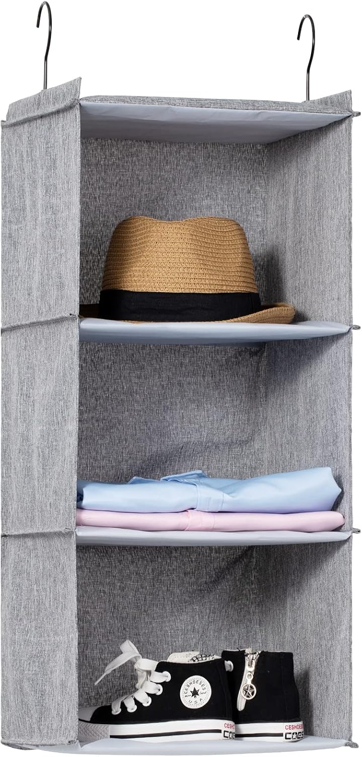 Hanging Closet Organizer, Easy Mount Collapsible 3-Shelf Camper Closet Wardrobe Hanging Storage