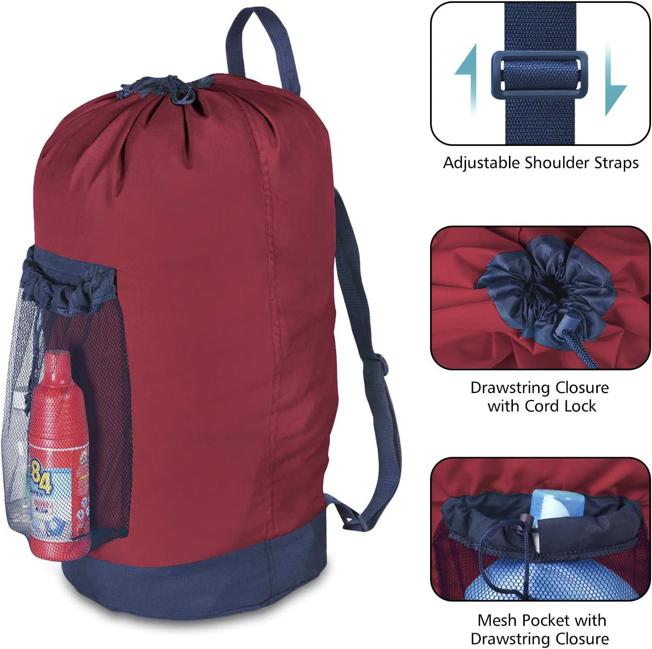 Dalykate Backpack Laundry Bag, Laundry Backpack with Shoulder Straps and Mesh Pocket Durable Nylon