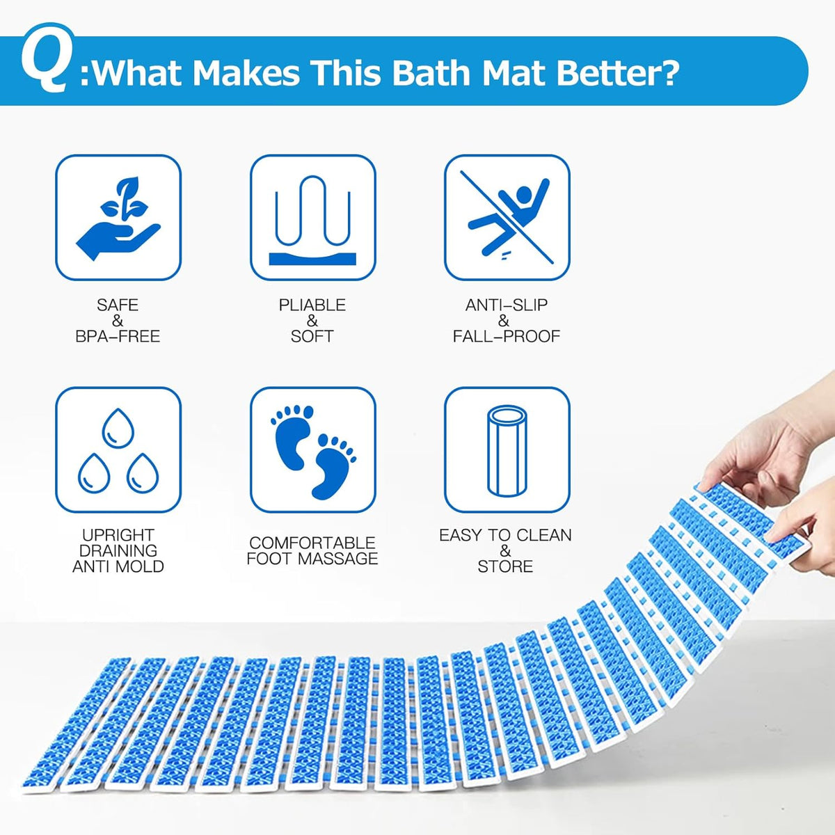 Matace Non Slip Rubber Bathtub & Shower Mat with Suction Cups, Thick Textured Surface, Fast Drain