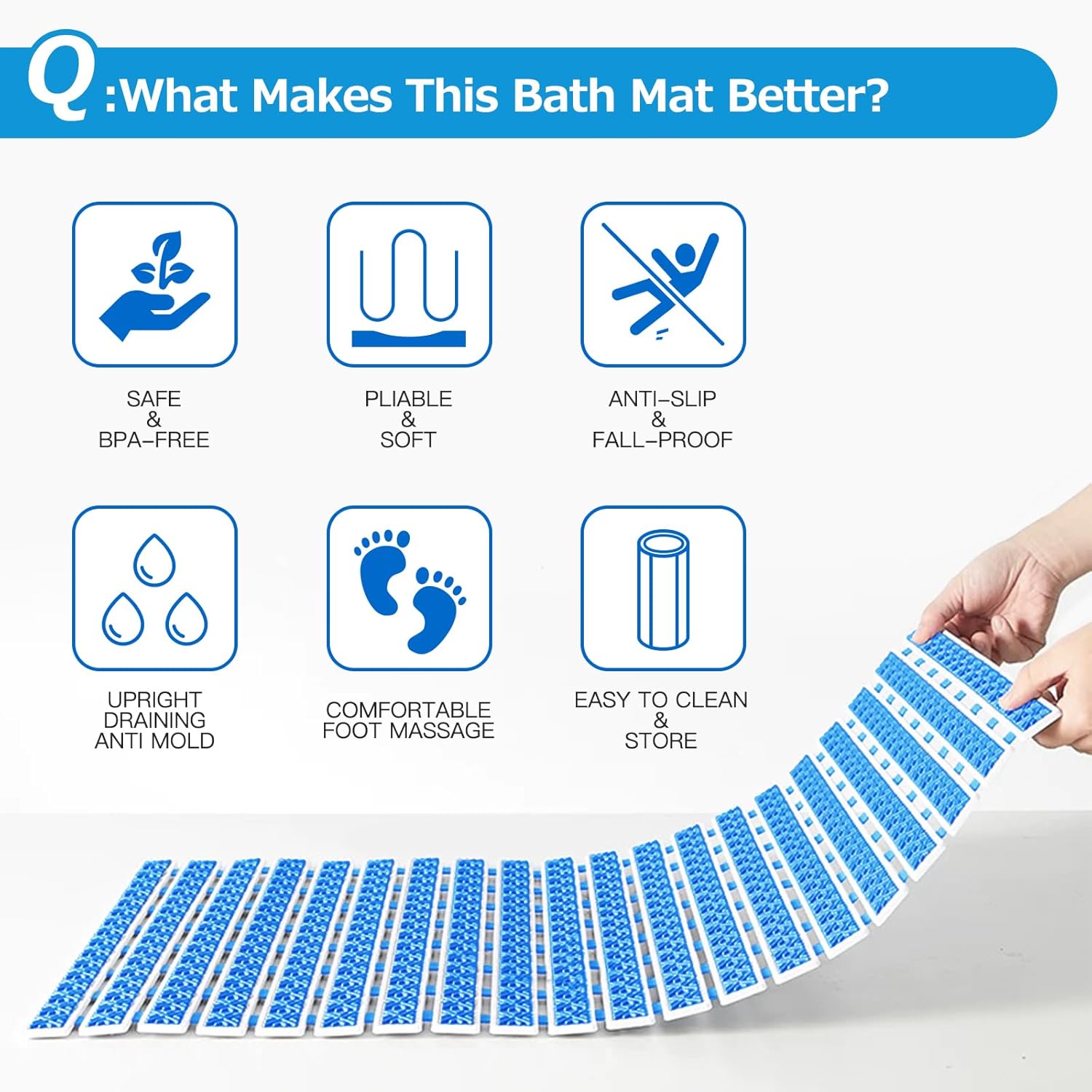 Matace Non Slip Rubber Bathtub & Shower Mat with Suction Cups, Thick Textured Surface, Fast Drain