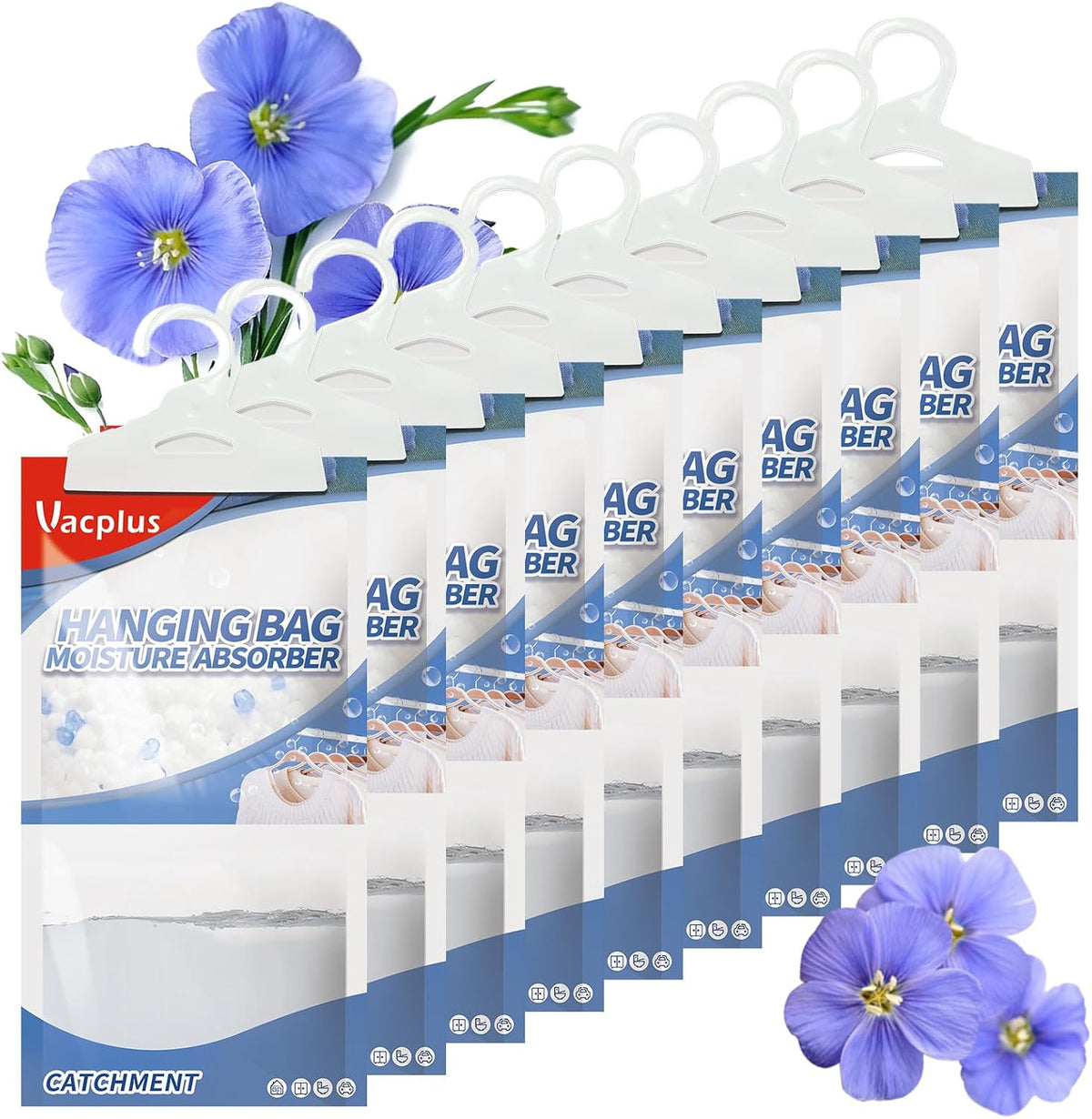 Vacplus Moisture Absorbers, Hanging Closet Dehumidifier Bags, Humidity Packs, Desiccant, Closet