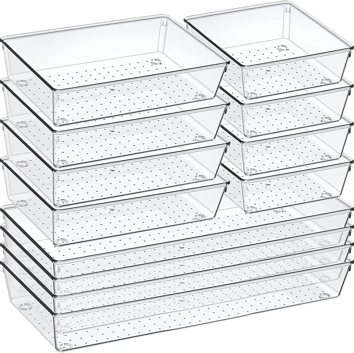 12 Pack Clear Plastic Drawer Organizer Set, Acrylic Non Slip Non Cracking Kitchen Drawer Storage