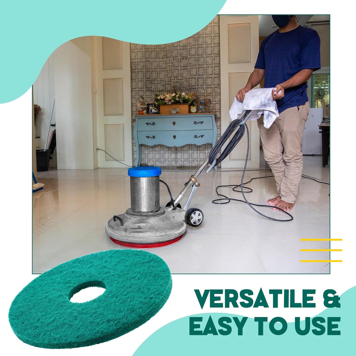 2 Pcs 12" Green Scrubbing Pads Commercial Cleaning Orbiter Pads-Maintenance Non Woven for Floor