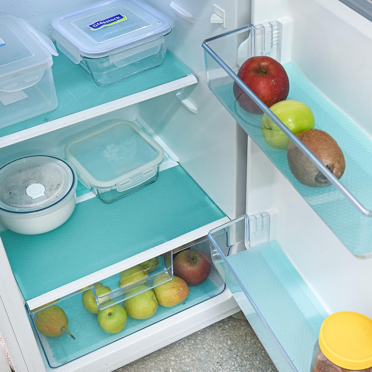 BOPART 12Pcs Refrigerator Liners Washable Fridge Shelf Liners Mats for Freezer Glass Shelves