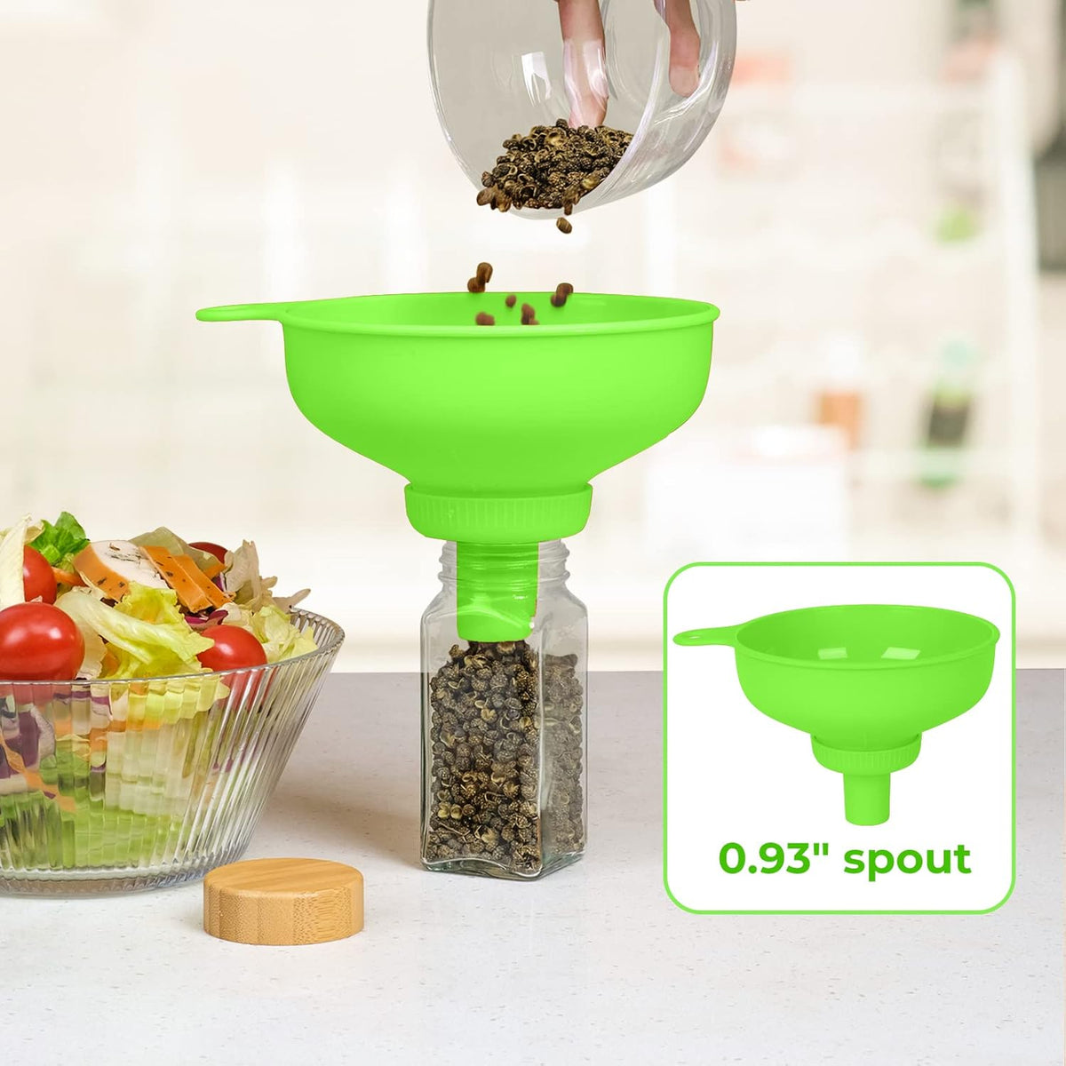 Wide Mouth Kitchen Funnel, Food Grade Plastic Cooking Canning Funnel with 4 Sizes Spouts for