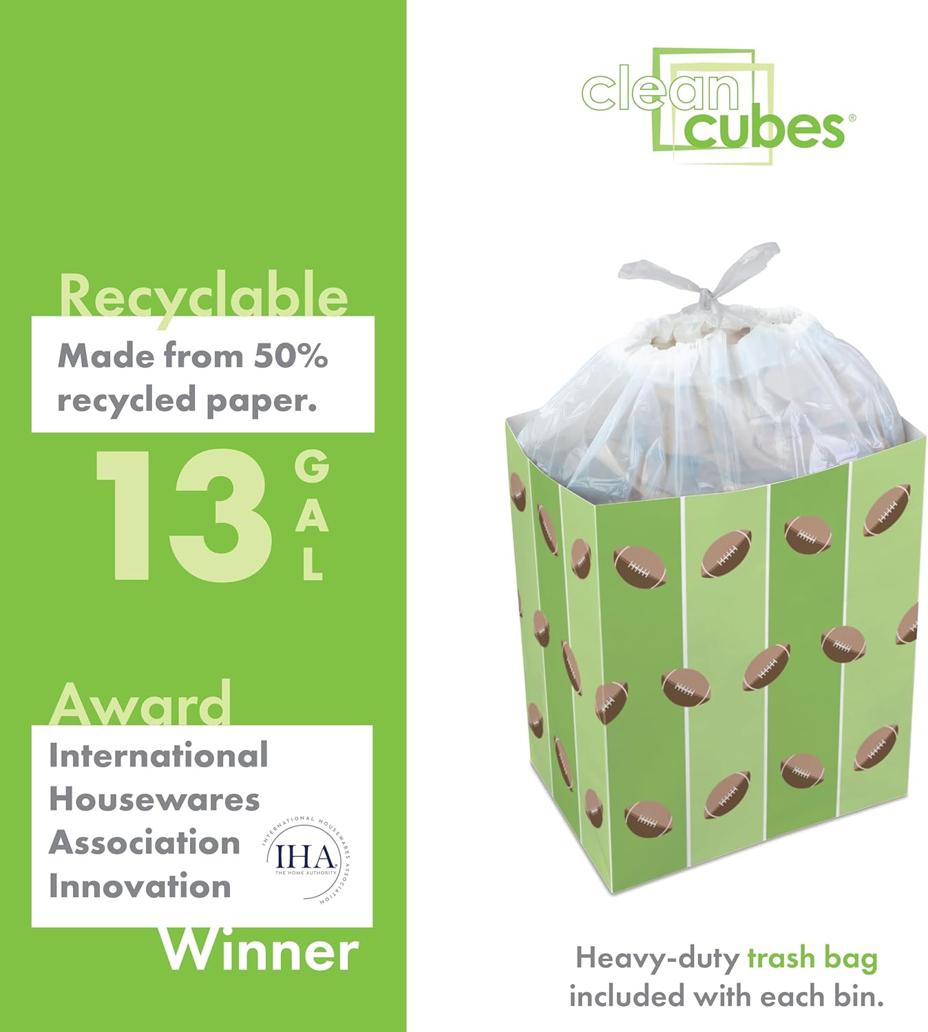 13 Gallon Disposable Pop-Up Trash Cans (3-Pack) with Fitted Bags – Foldable Garbage & Recycling
