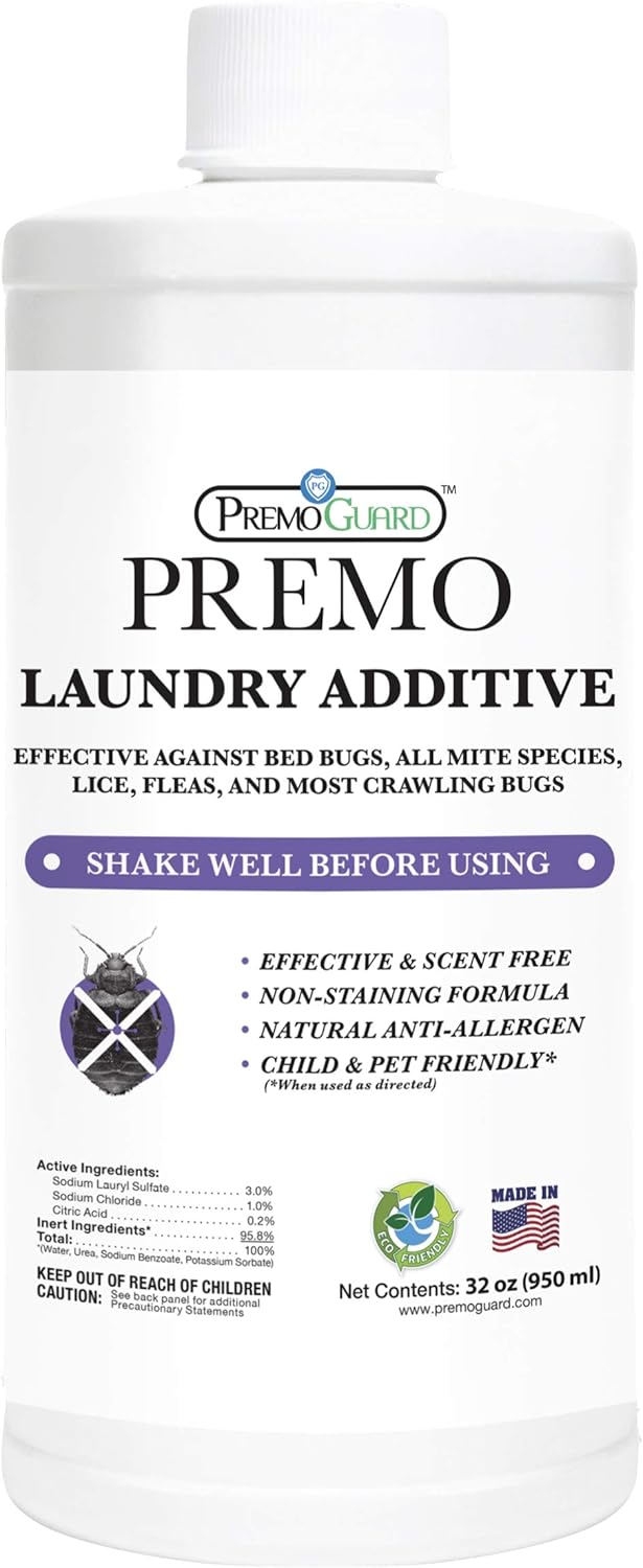 Bed Bug & Mite Laundry Detergent Additive by Premo Guard – 32 oz – Child & Pet Friendly – Stain &
