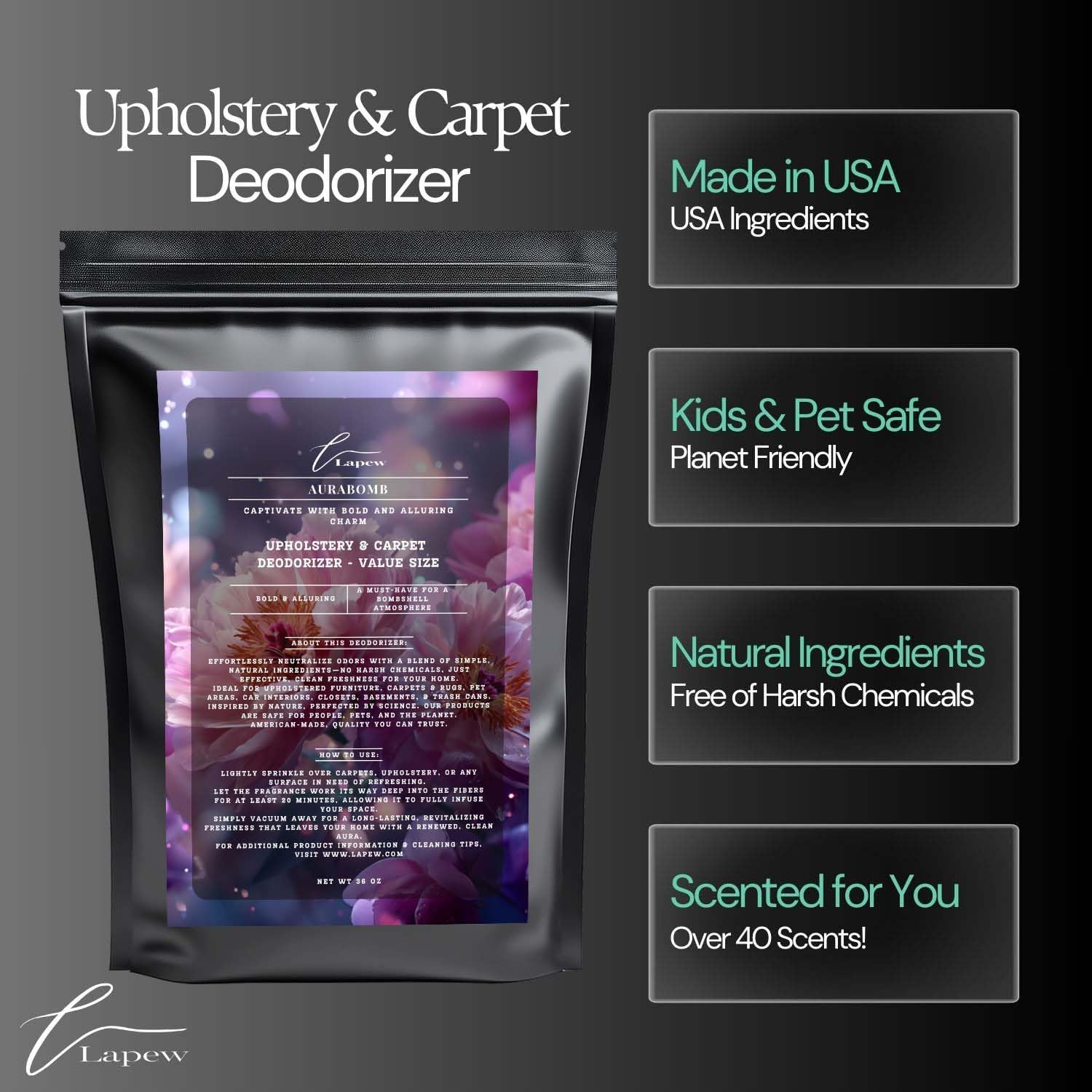 Aurabomb Carpet Freshener Powder Refill 36 oz | Powerful Odor Eliminator for Home | Upholstery