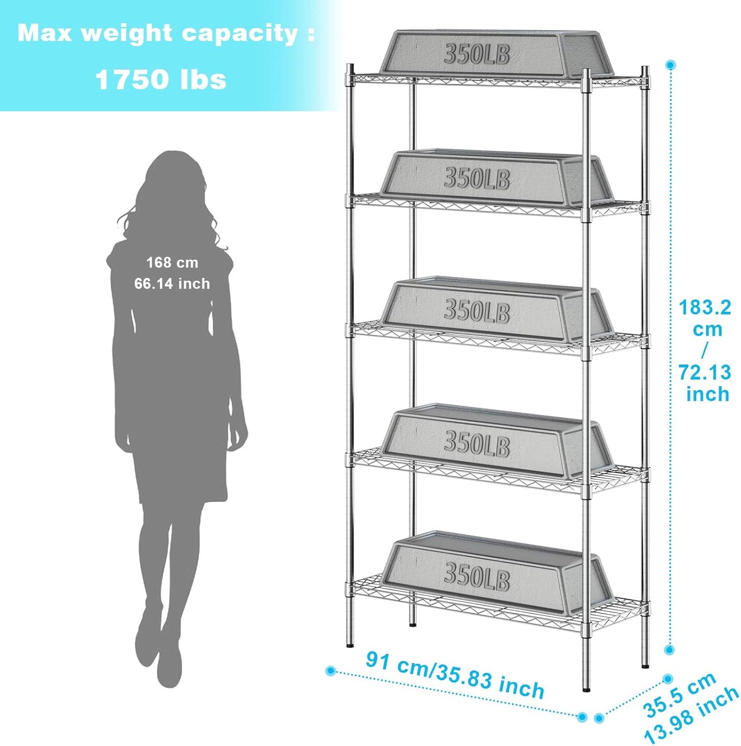 Auslar 5-Shelf Storage Shelves Heavy Duty 5 Tiers Standing Large Shelving Units Adjustable Metal