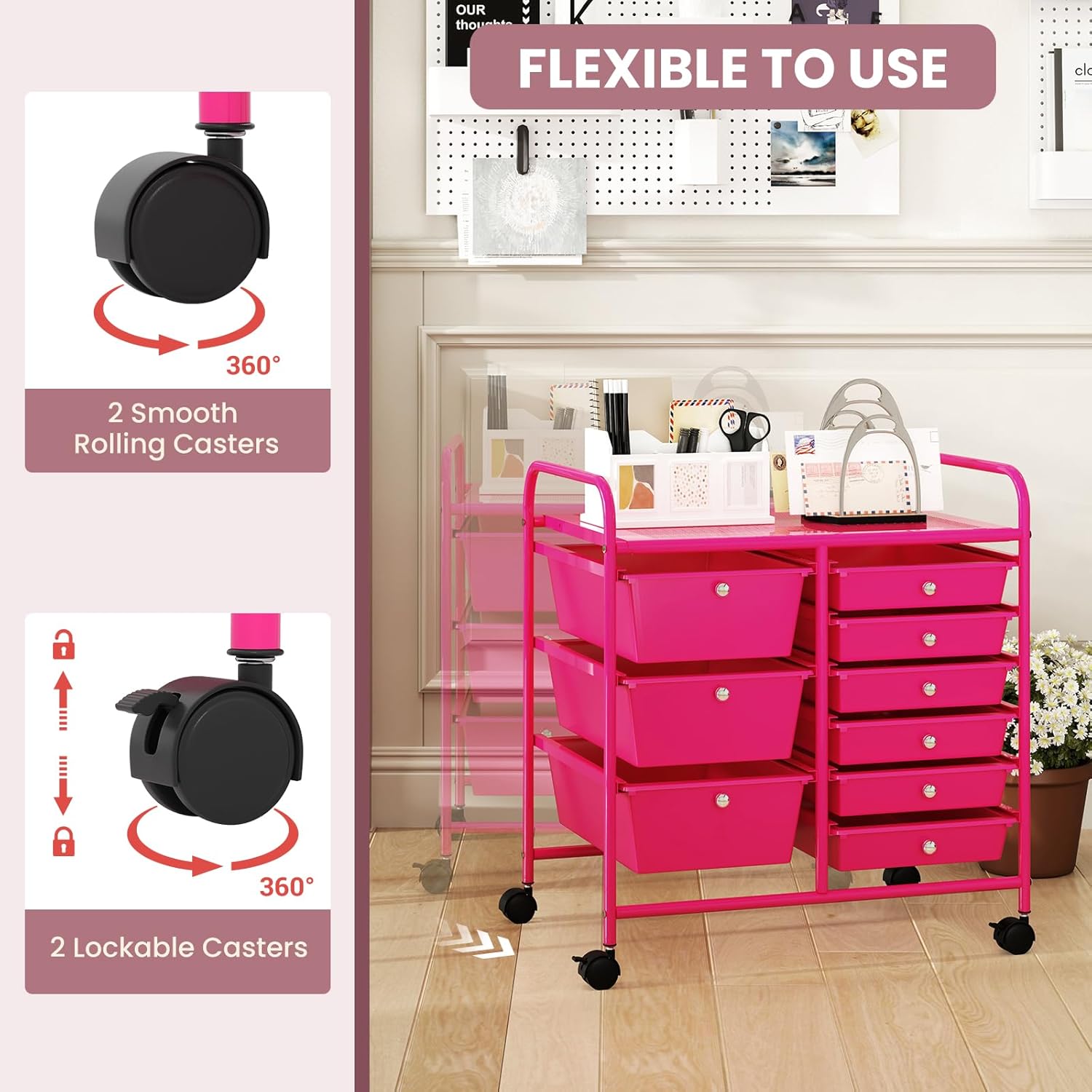 GOFLAME 9-Drawer Rolling Storage Cart, Mobile Utility Cart with Removable Drawers & Metal Frame