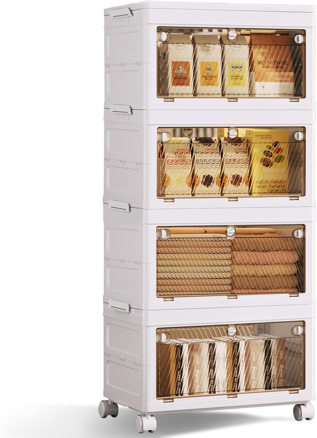 QudraKast 4-Tier Stackable Plastic Storage Bins - 67QT Stackable Storage Bins - Closet Organization