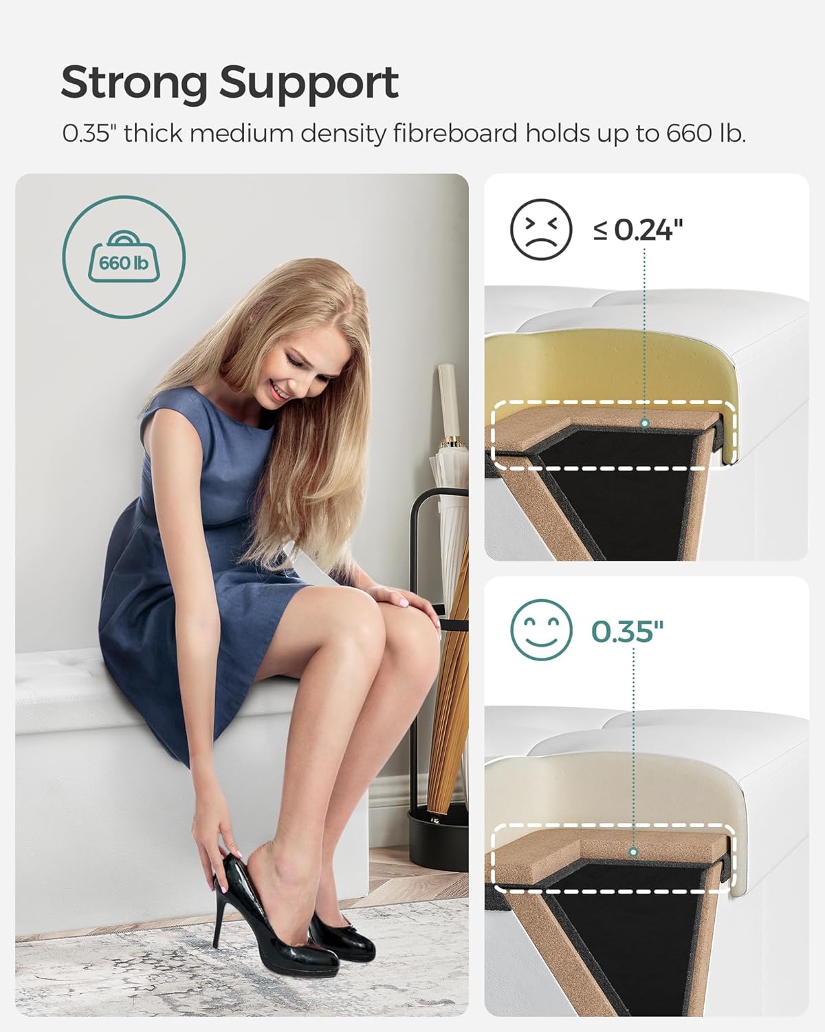 SONGMICS MAZIE Collection - 30 Inches Storage Ottoman Bench with Flipping Lid, Storage Chest