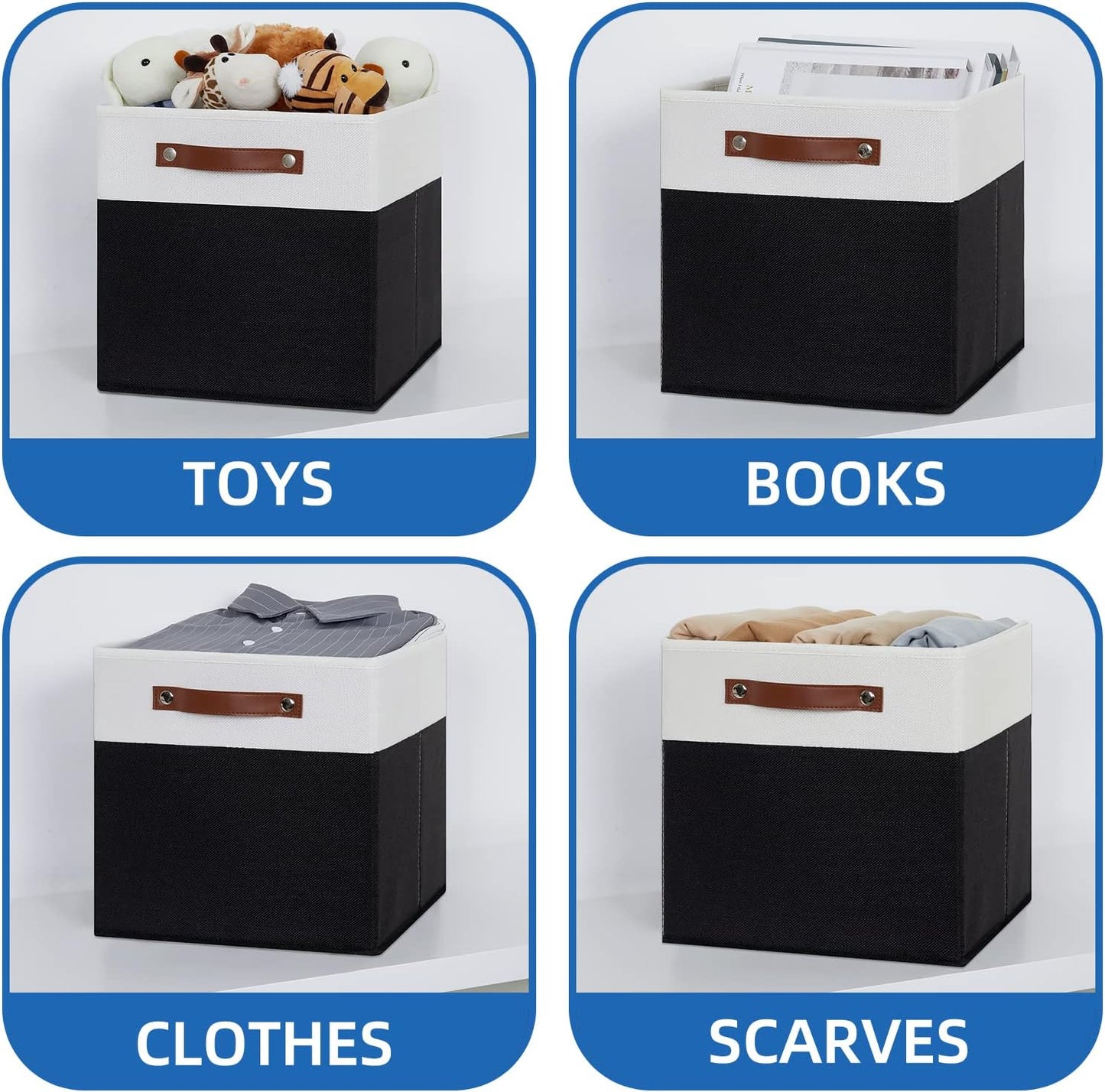 Temary Foldable Storage Cubes Set of 4 - Organizers with Handles, Decorative Storage Boxes for