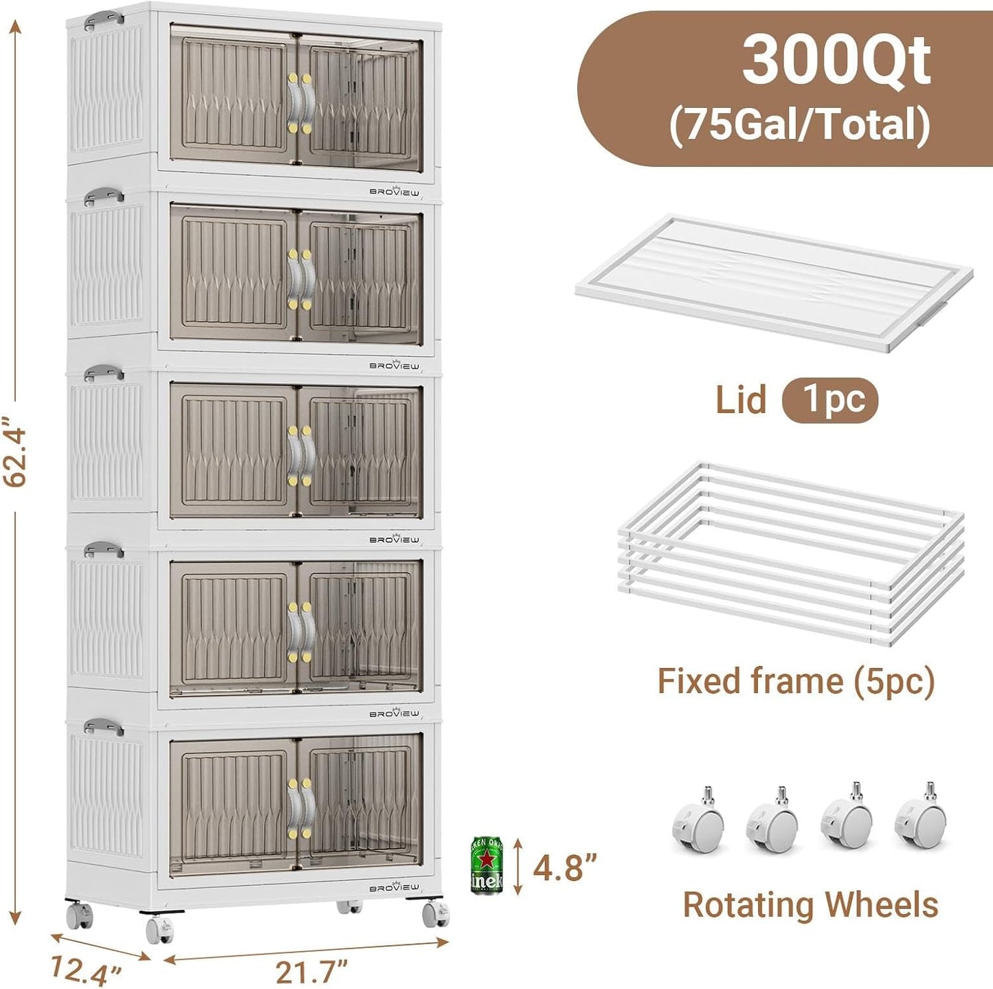 BROVIEW 300Qt Stackable Storage Bins with Lid, Extra Large Closet Organizer Collapsible Drawer