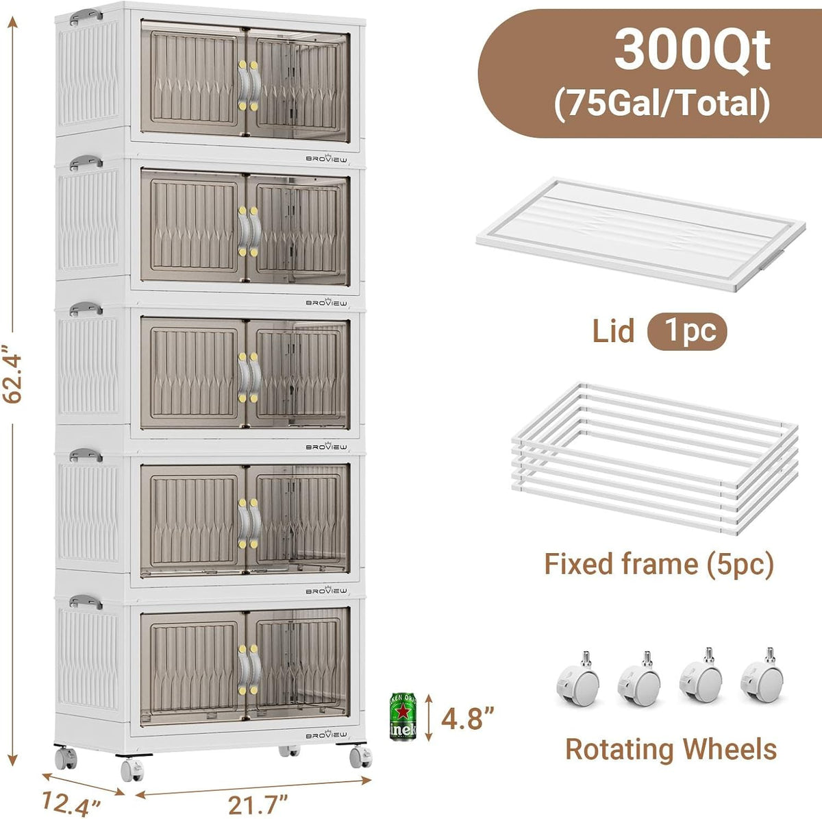 BROVIEW 300Qt Stackable Storage Bins with Lid, Extra Large Closet Organizer Collapsible Drawer