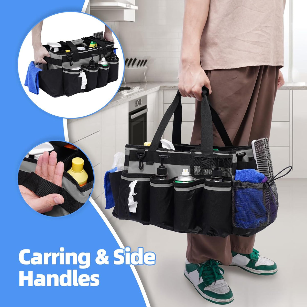 Large Cleaning Supplies Bags for Housekeepers, Professional Wearable Cleaning Supply Caddy for