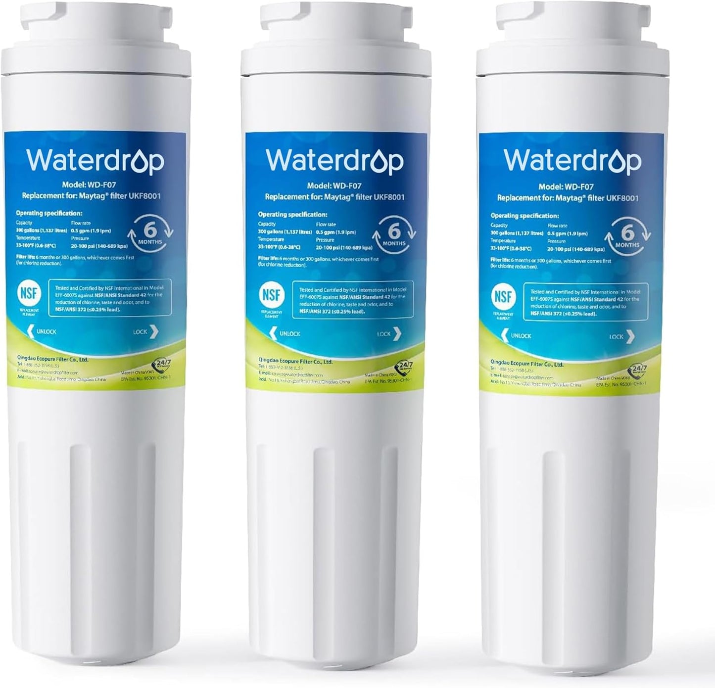 Waterdrop EDR4RXD1 Replacement for EveryDrop® Filter 4, Whirlpool® UKF8001, 4396395, Maytag®