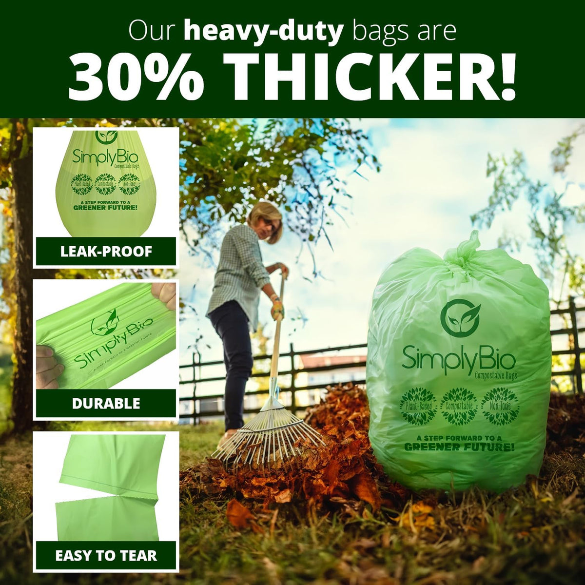 Simply Bio 50-55 Gallon Compostable Trash Bags Liners Flat-Top, Heavy Duty Extra Thick 2 Mil, 208.2