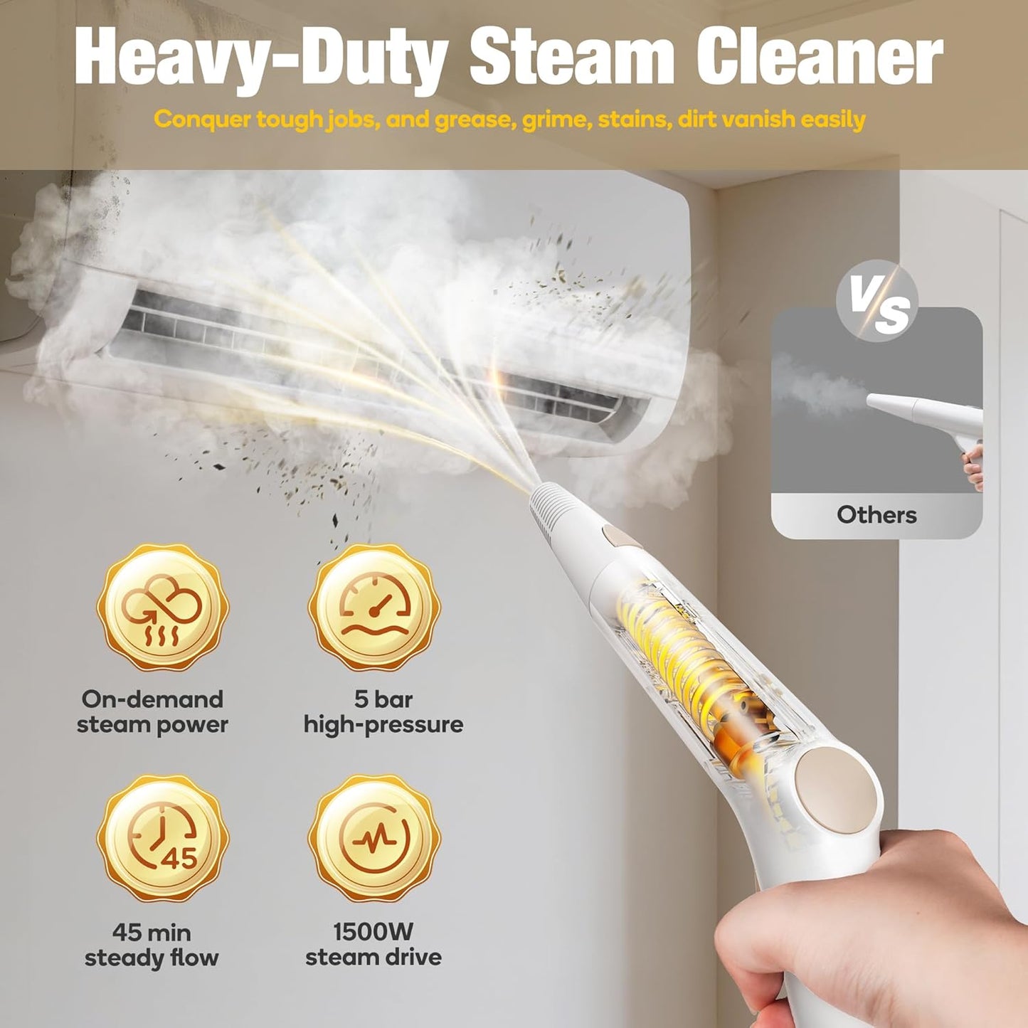 Newbealer Heavy-Duty Steam Cleaner for Home, Stainless Steel Boiler, 12-Piece Accessory Kit, Max 5