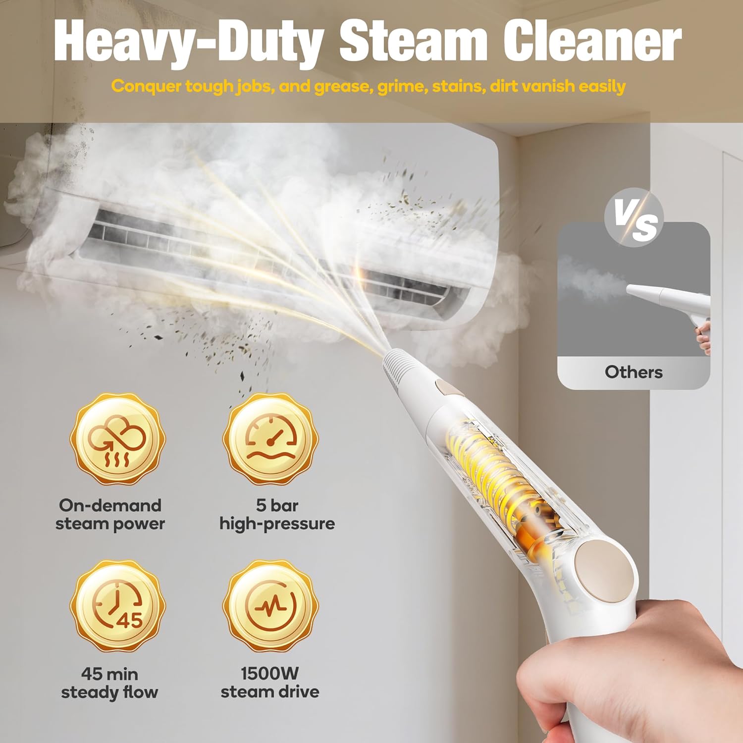 Newbealer Heavy-Duty Steam Cleaner for Home, Stainless Steel Boiler, 12-Piece Accessory Kit, Max 5