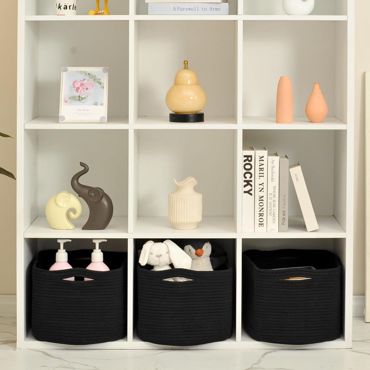 Large Storage Baskets for Organizing Shelves, Woven Cotton Rope Bins for Baby Nursery Organization