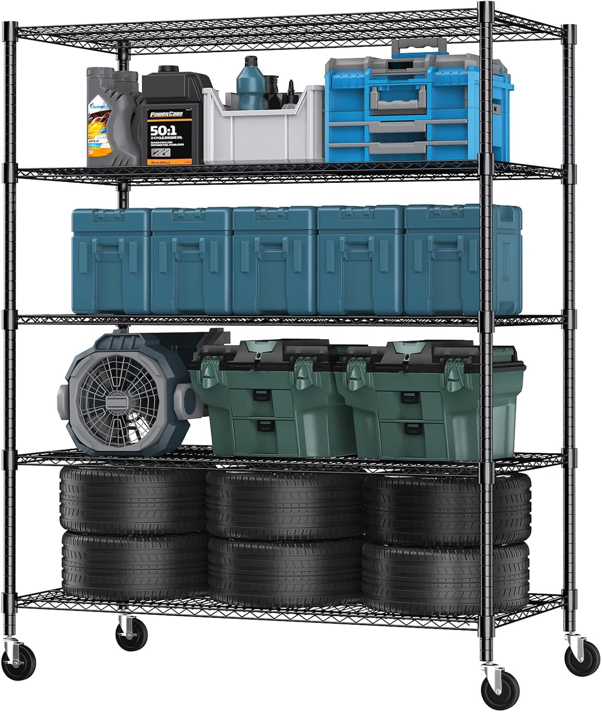 Himimi 5 Tier Wire Shelving with Wheels Heavy Duty Height Adjustable Metal Shelves for Storage
