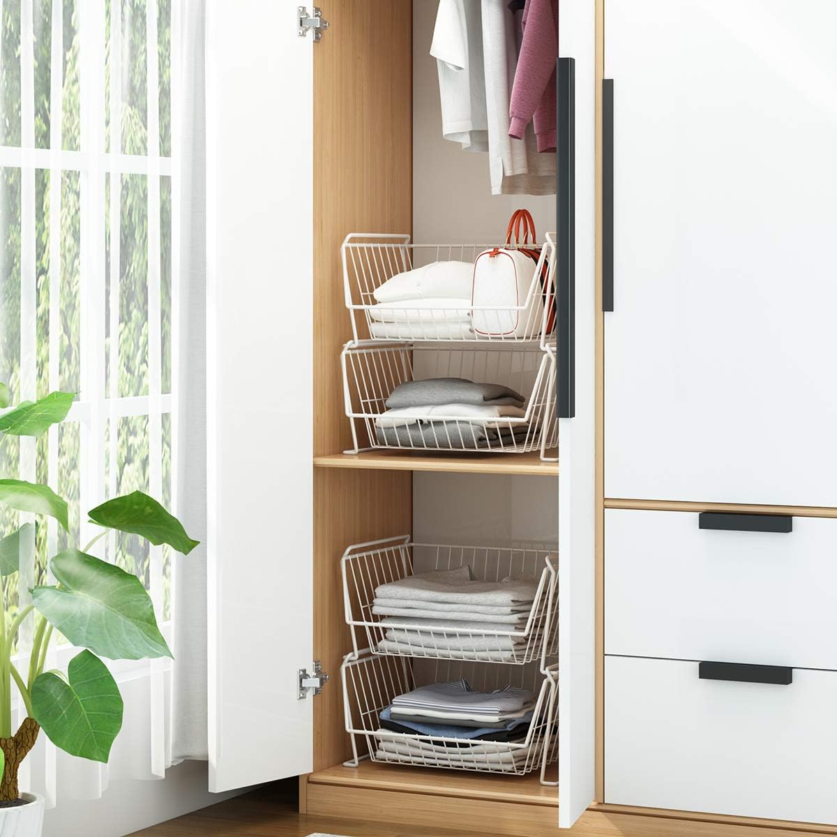 PUSDON Stackable Metal Storage Carts, Dual Use Shelf for Kitchen Fruit Vegetable Baskets with