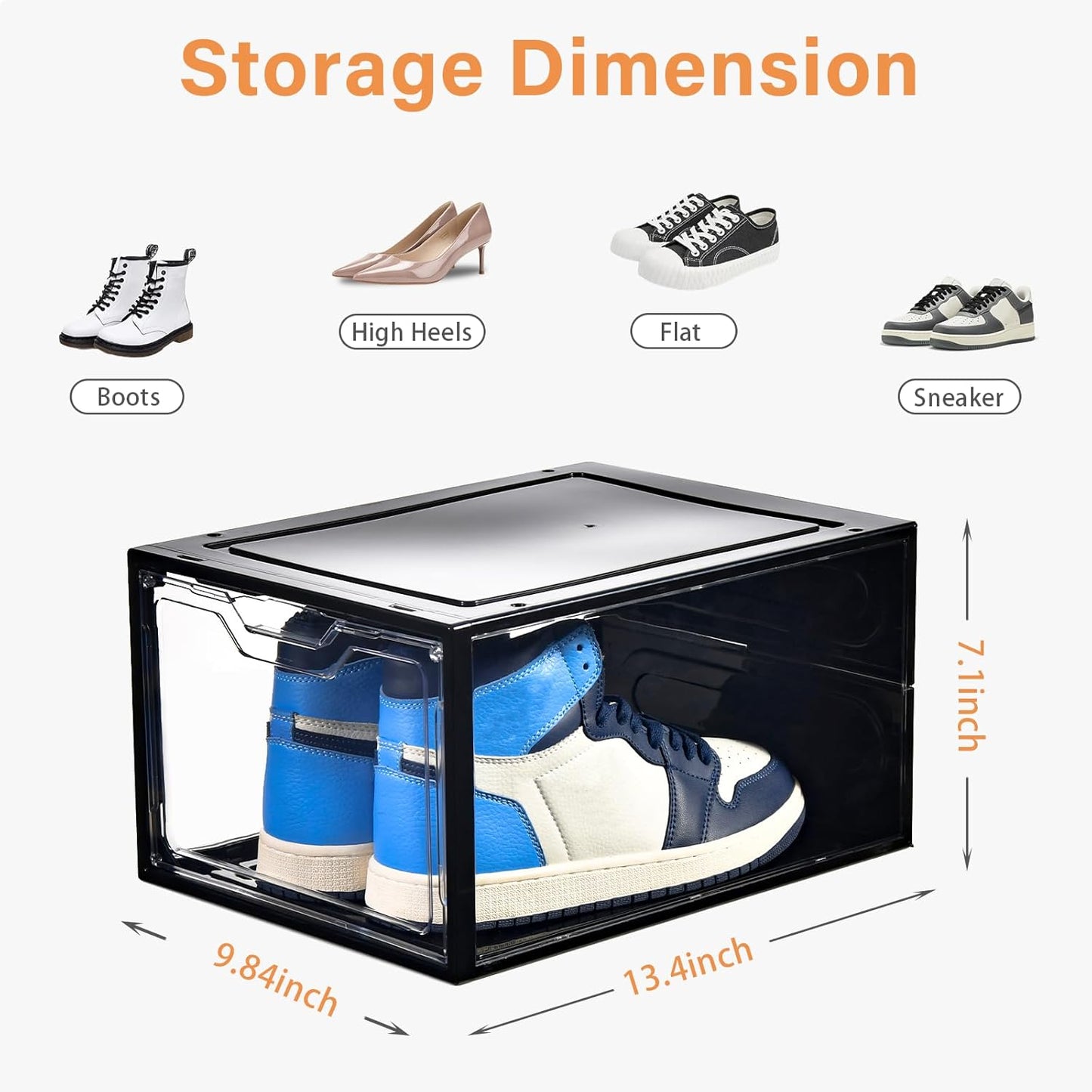 12 Pack Stackable Shoe Storage Organizer with Magnetic Door, Shoe Boxes Clear Black Plastic for