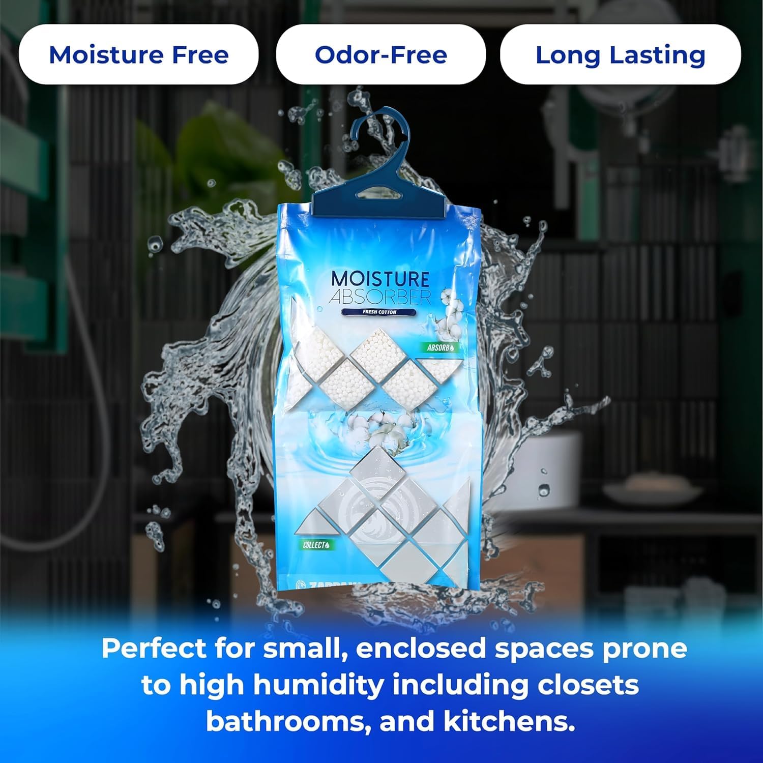Hanging Moisture Absorber Fresh Cotton 10.6 oz/300g | Moisture Absorbing Bags for Bathroom, Closet