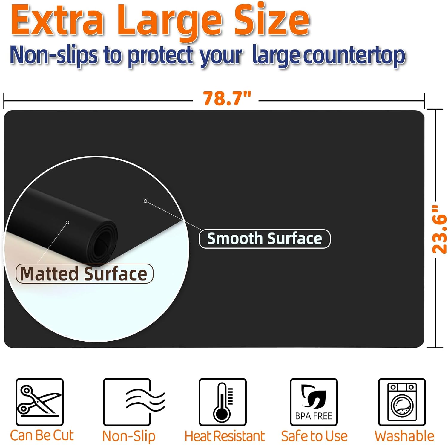 Warome Silicone Mat,78.7”x 23.6” Heat Resistant Mats for Countertop,Extra Large Countertop