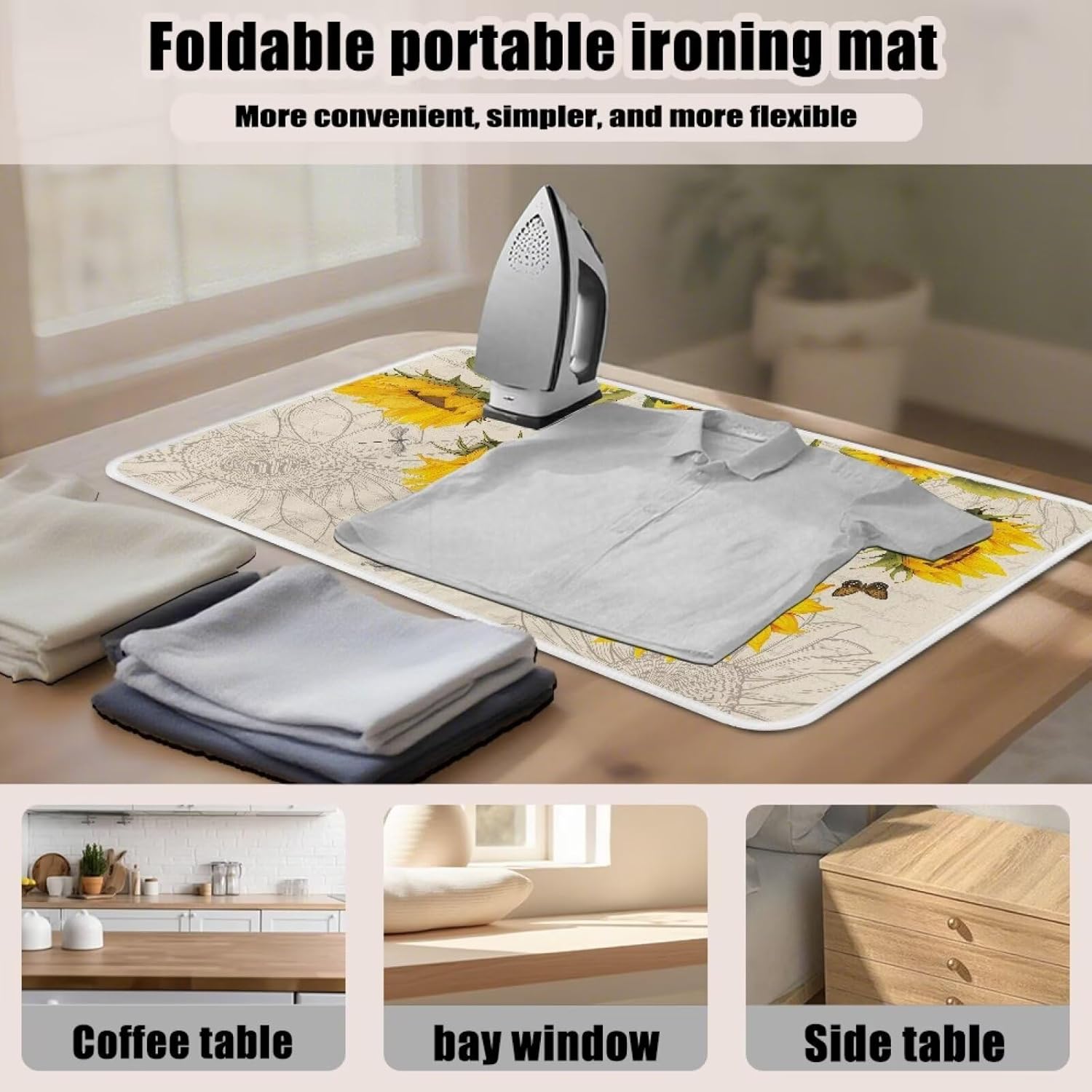 Sunflower Ironing Mat Pad for Table Portable Travel Iron Blanket Vintage Ironing Board Covers