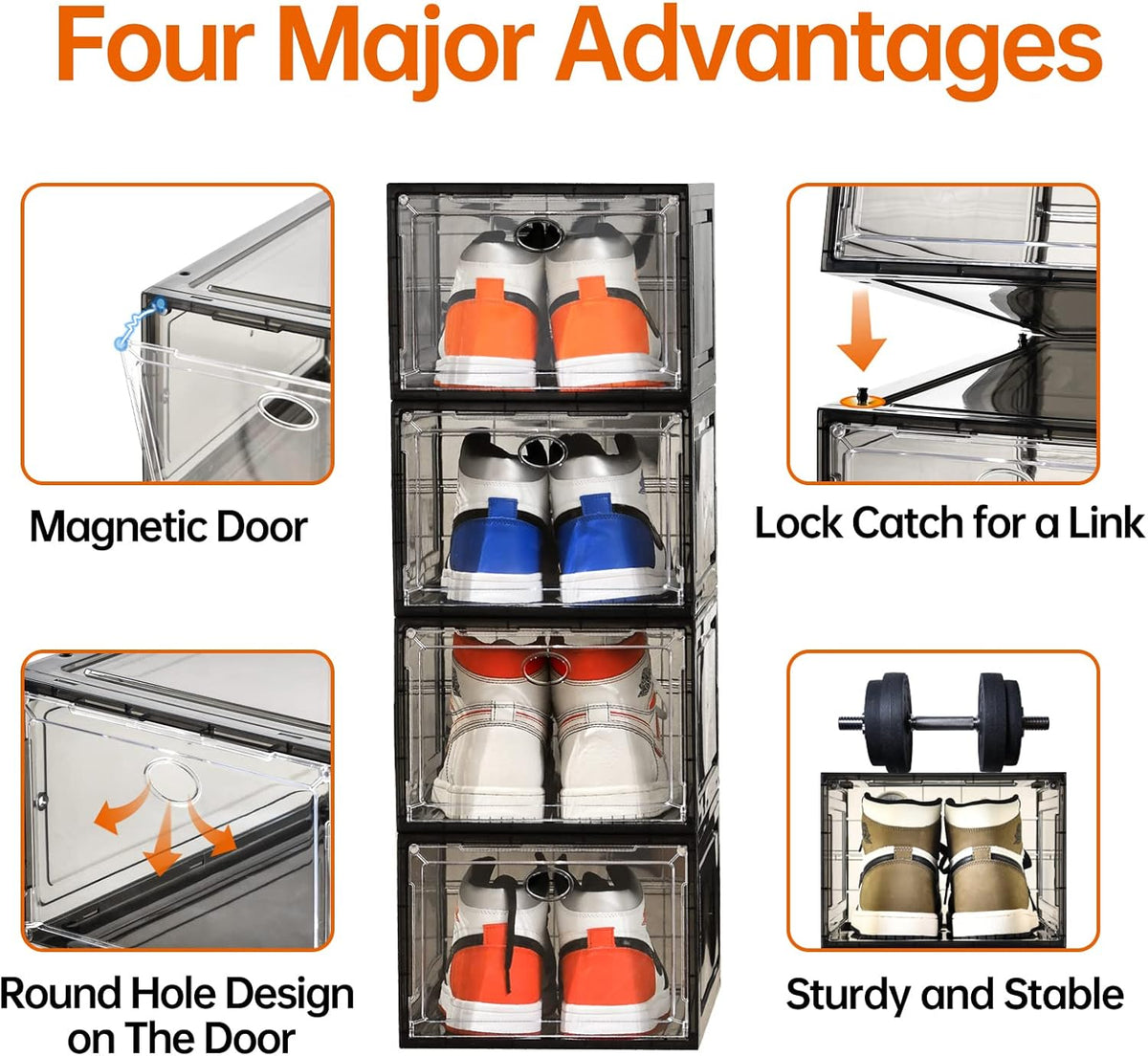 12 Pack Shoe Boxes Stackable,Upgraded Sturdy Shoe Storage Boxes with Clear Magnetic