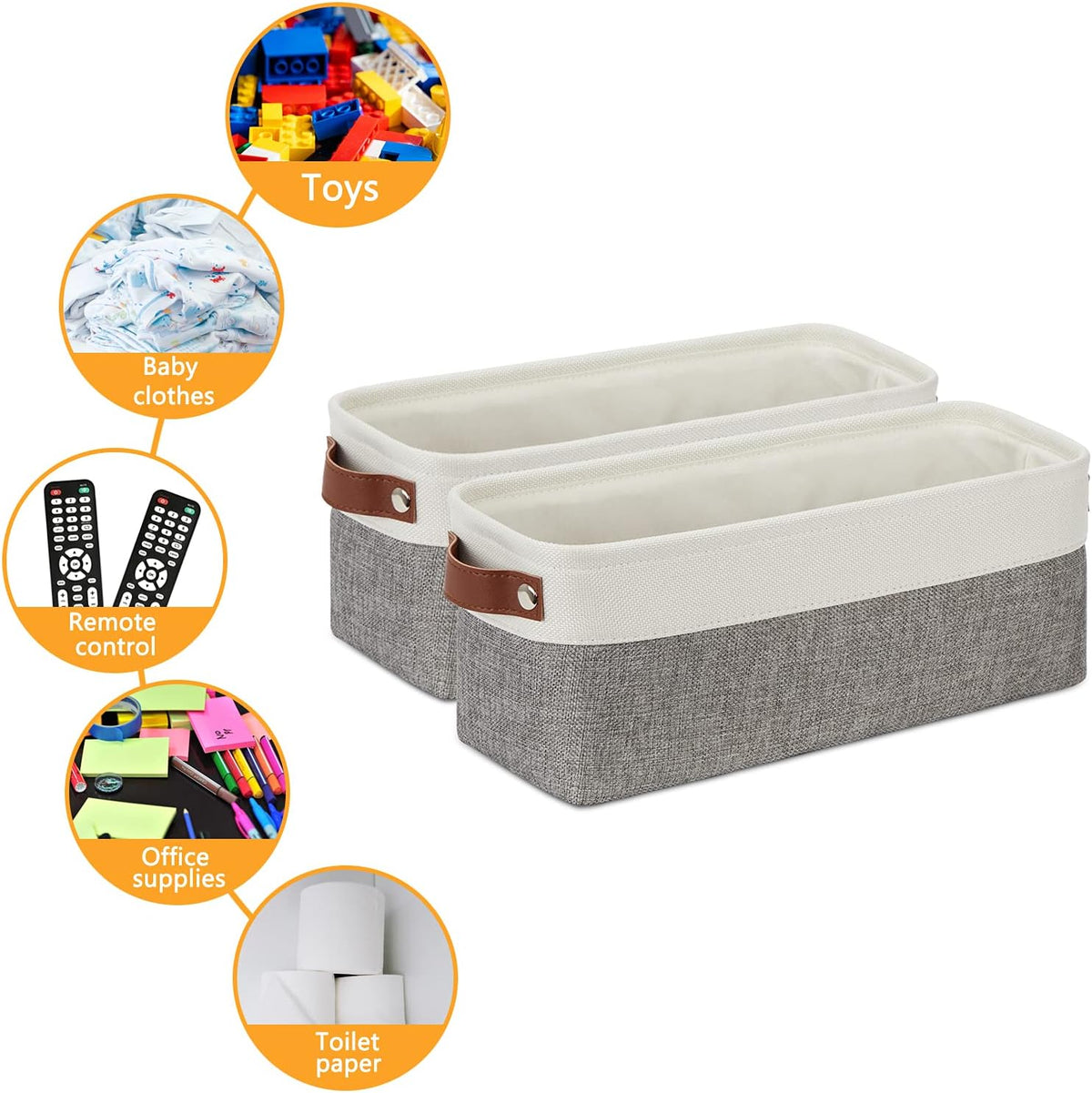 DULLEMELO Small Storage Baskets 15"x6"x5.5", Fabric Storage Bins for Toilet Tank Top [2 Pack], Back