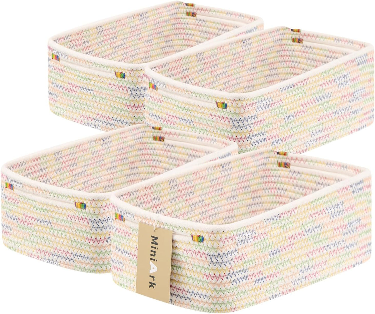 Small Storage Baskets for Organizing | Closet Organizer Bins | Shelf Toy Basket | Woven Rope