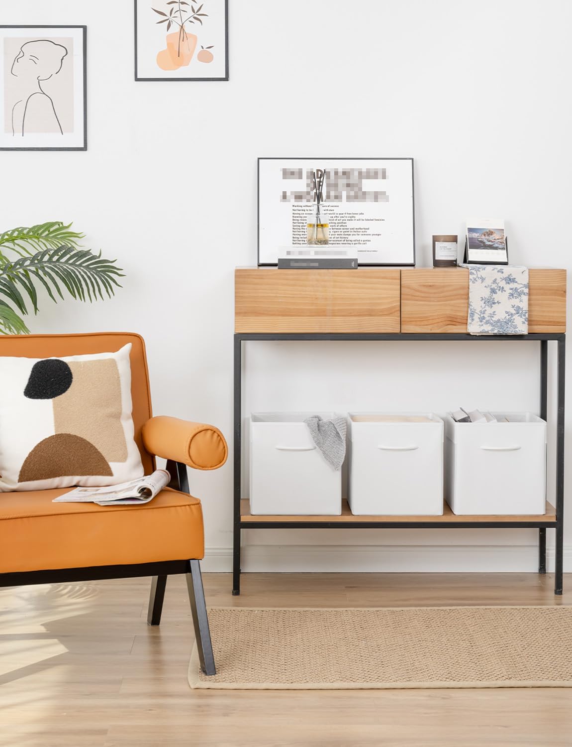 StorageWorks White Storage Cubes, 11-inch Leather Bins with Handle, Cube Organizer Baskets for