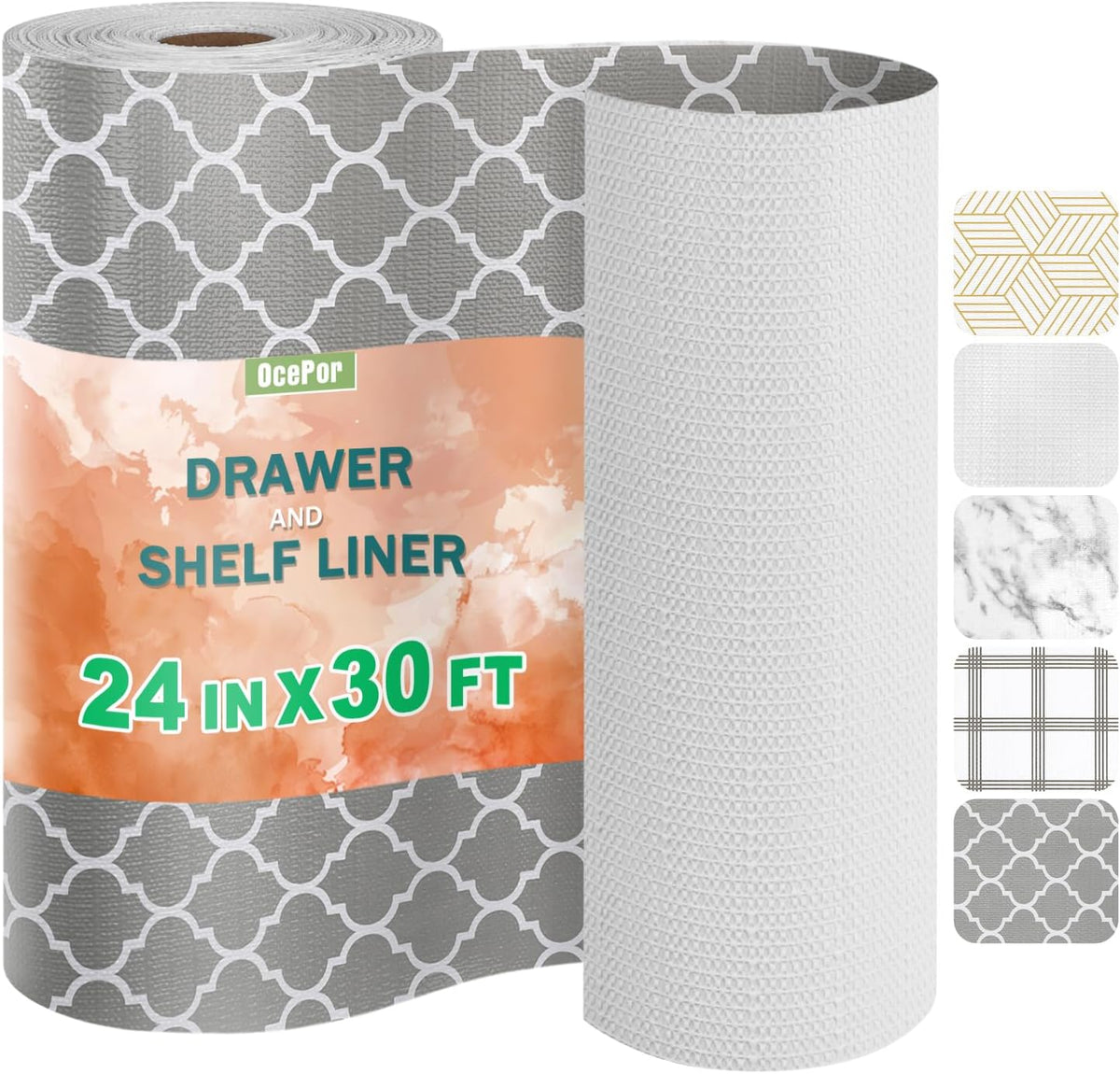 OcePor Non-Adhesive Drawer and Shelf Liner 24IN x 30FT，Non Slip Cabinet and Cupboard Liner, Kitchen